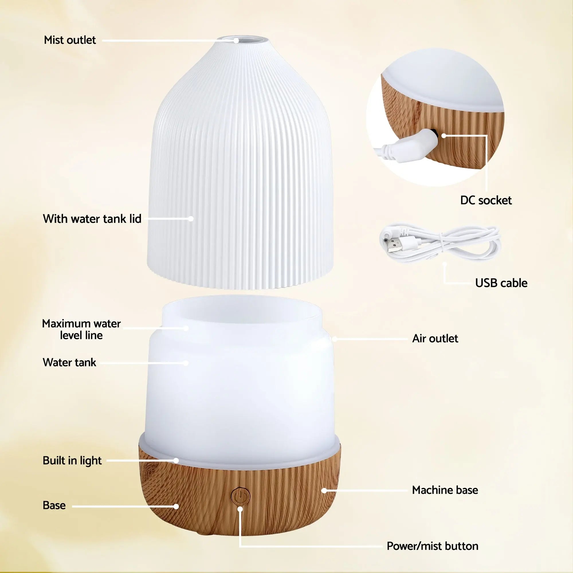 Devanti Ultrasonic Aroma Diffuser Aromatherapy 100ml LED Lights Iron Humidifier Forest Wholesale Hub