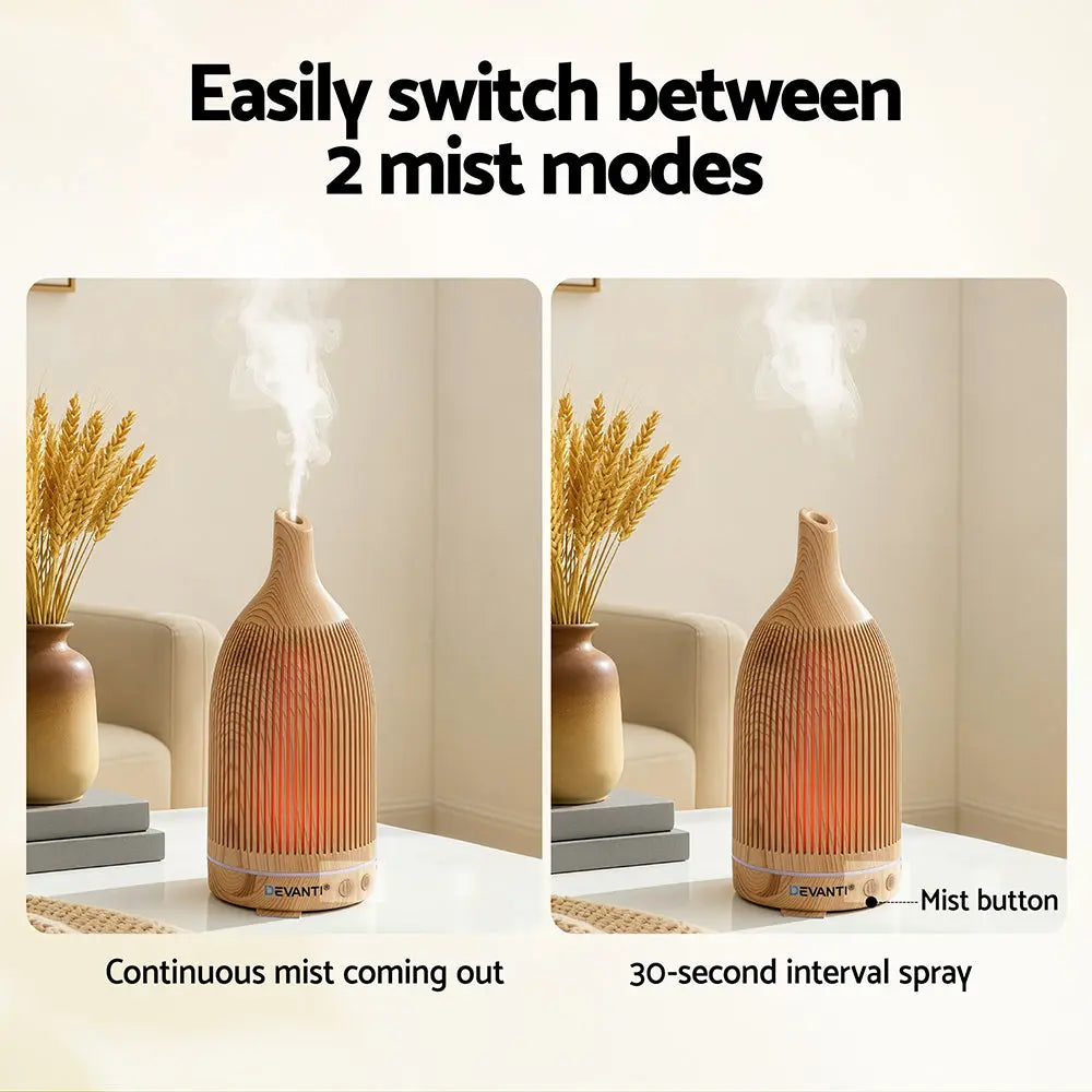 Devanti Ultrasonic Aroma Diffuser Aromatherapy 200ml LED Lights Iron Humidifier Forest Light wood grain Wholesale Hub