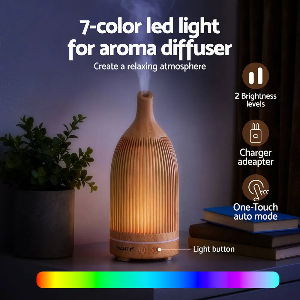 Devanti Ultrasonic Aroma Diffuser Aromatherapy 200ml LED Lights Iron Humidifier Forest Light wood grain Wholesale Hub