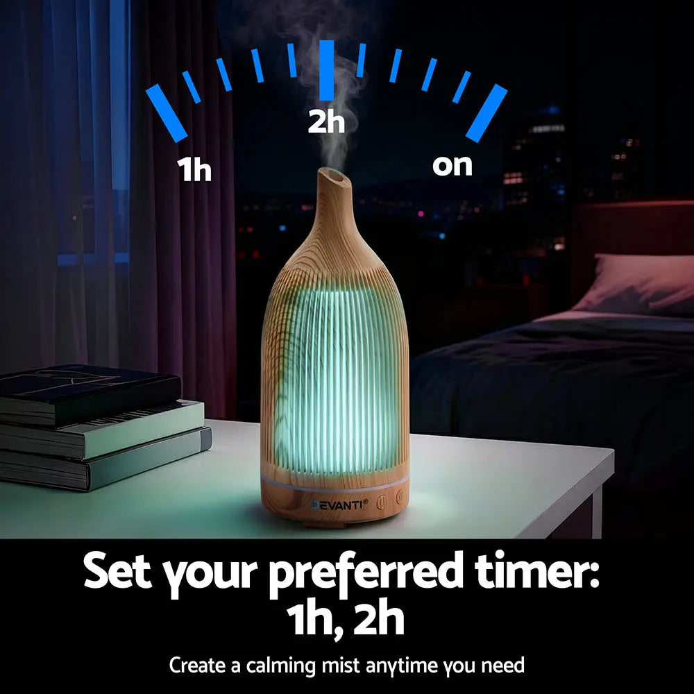 Devanti Ultrasonic Aroma Diffuser Aromatherapy 200ml LED Lights Iron Humidifier Forest Light wood grain Wholesale Hub