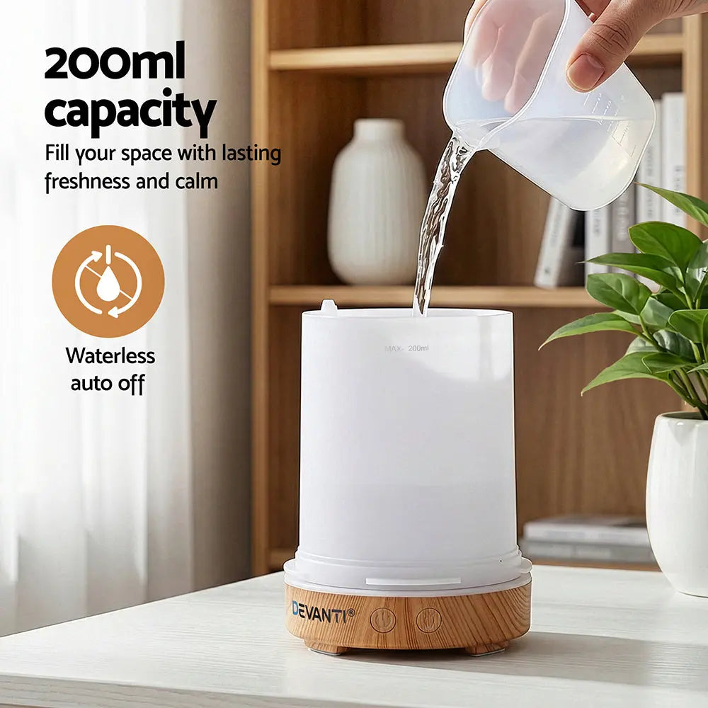 Devanti Ultrasonic Aroma Diffuser Aromatherapy 200ml LED Lights Iron Humidifier Forest Light wood grain Wholesale Hub