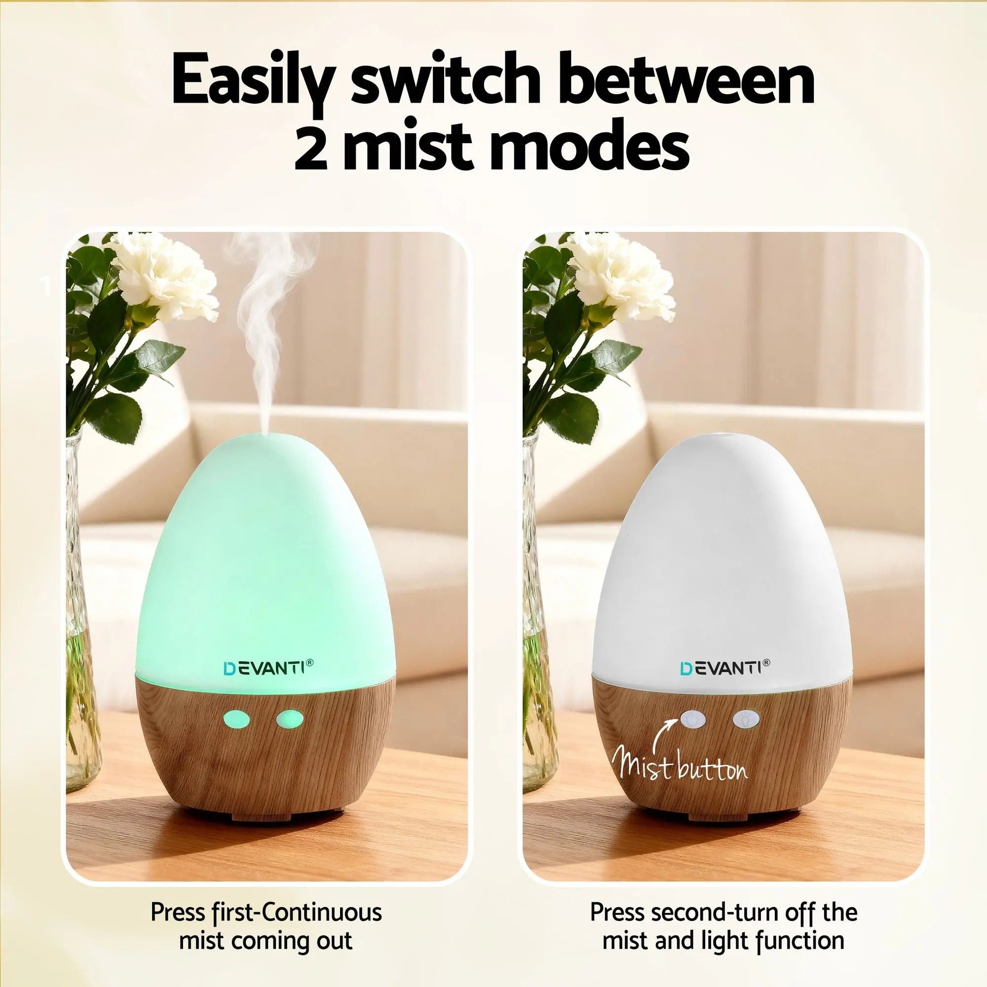 Devanti Ultrasonic Aroma Diffuser Aromatherapy 130ml LED Lights Iron Humidifier Forest Wholesale Hub