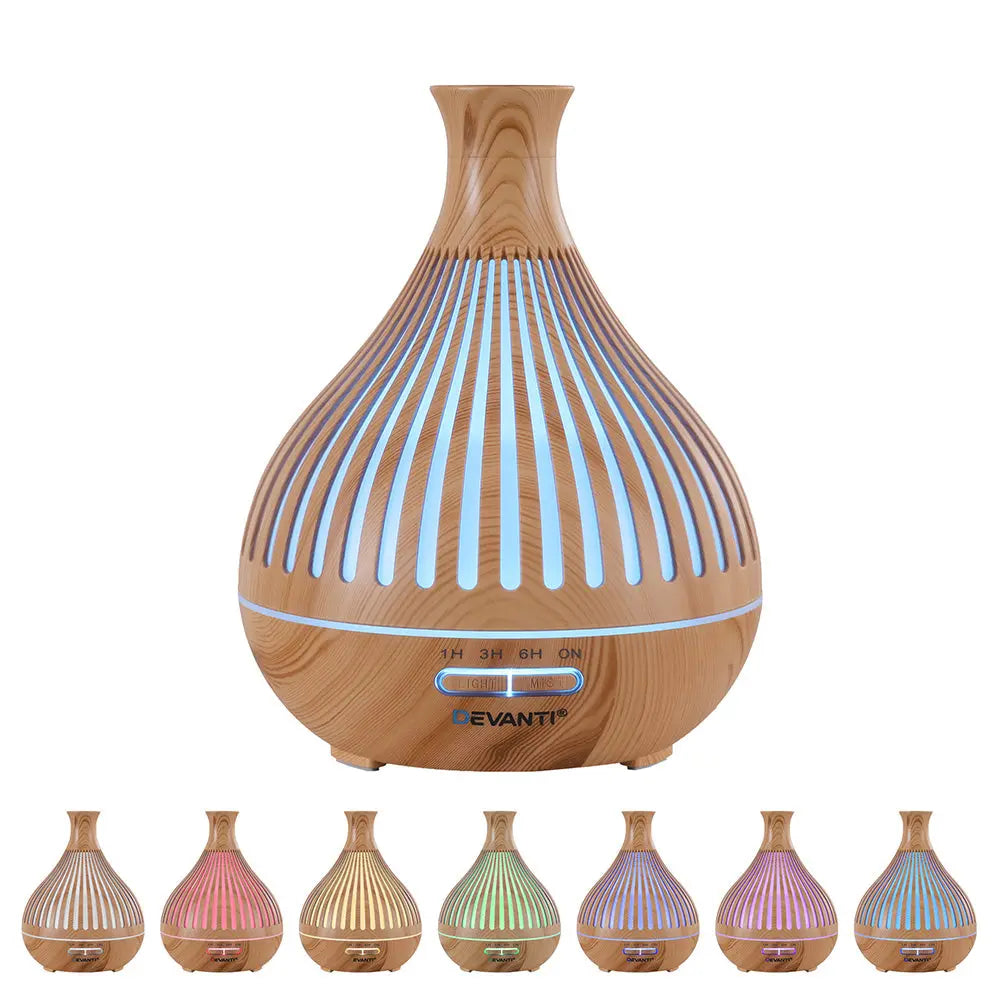 Devanti Ultrasonic Aroma Diffuser Aromatherapy 400ml LED Lights Iron Humidifier Forest Light wood grain Wholesale Hub