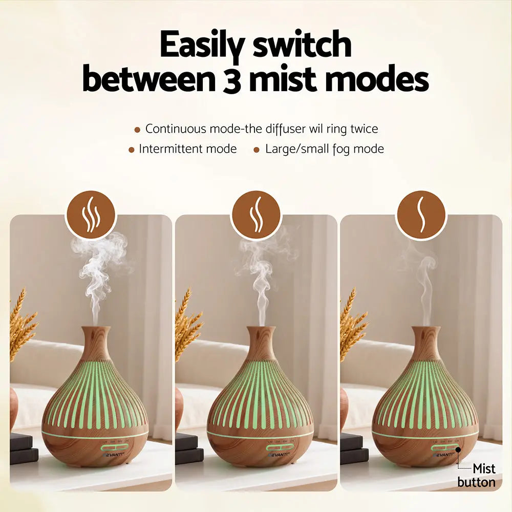 Devanti Ultrasonic Aroma Diffuser Aromatherapy 400ml LED Lights Iron Humidifier Forest Light wood grain Wholesale Hub