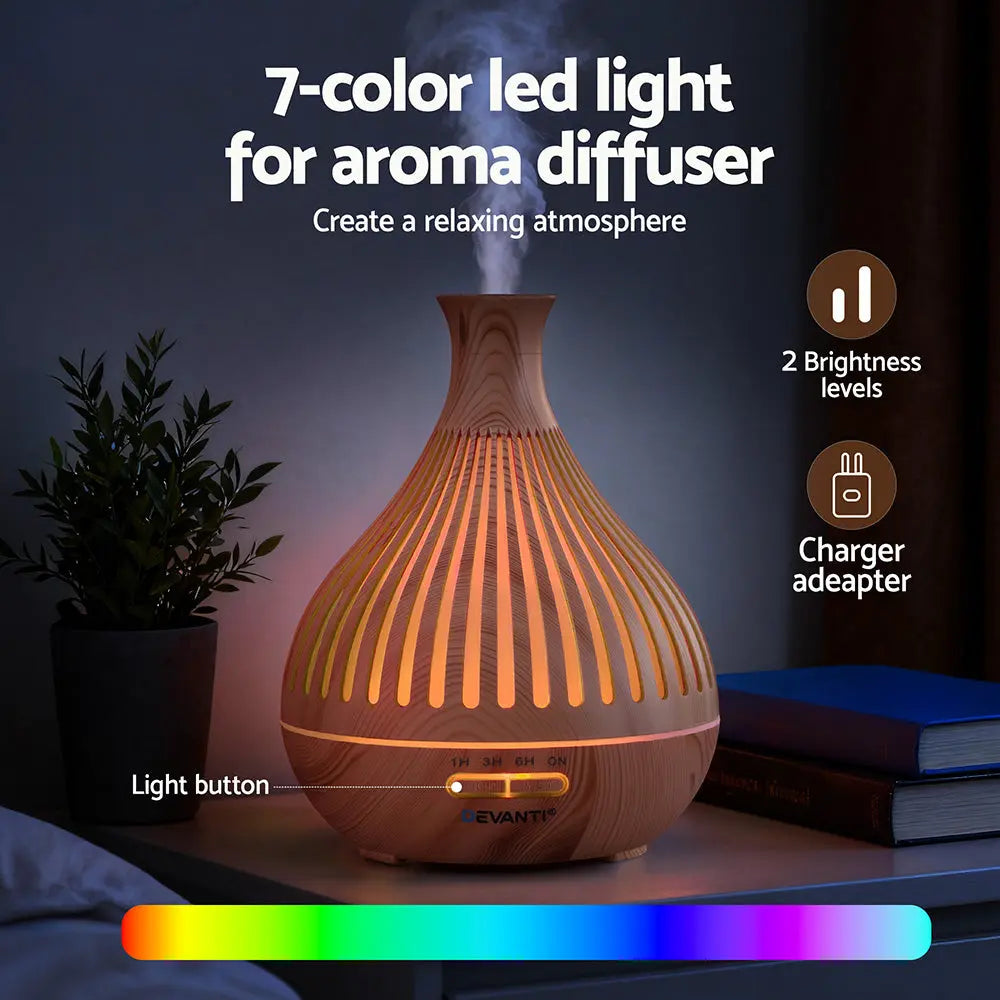Devanti Ultrasonic Aroma Diffuser Aromatherapy 400ml LED Lights Iron Humidifier Forest Light wood grain Wholesale Hub