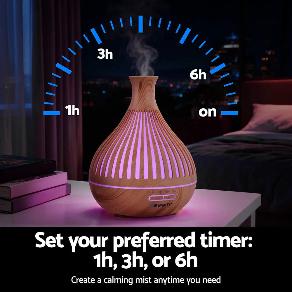 Devanti Ultrasonic Aroma Diffuser Aromatherapy 400ml LED Lights Iron Humidifier Forest Light wood grain Wholesale Hub