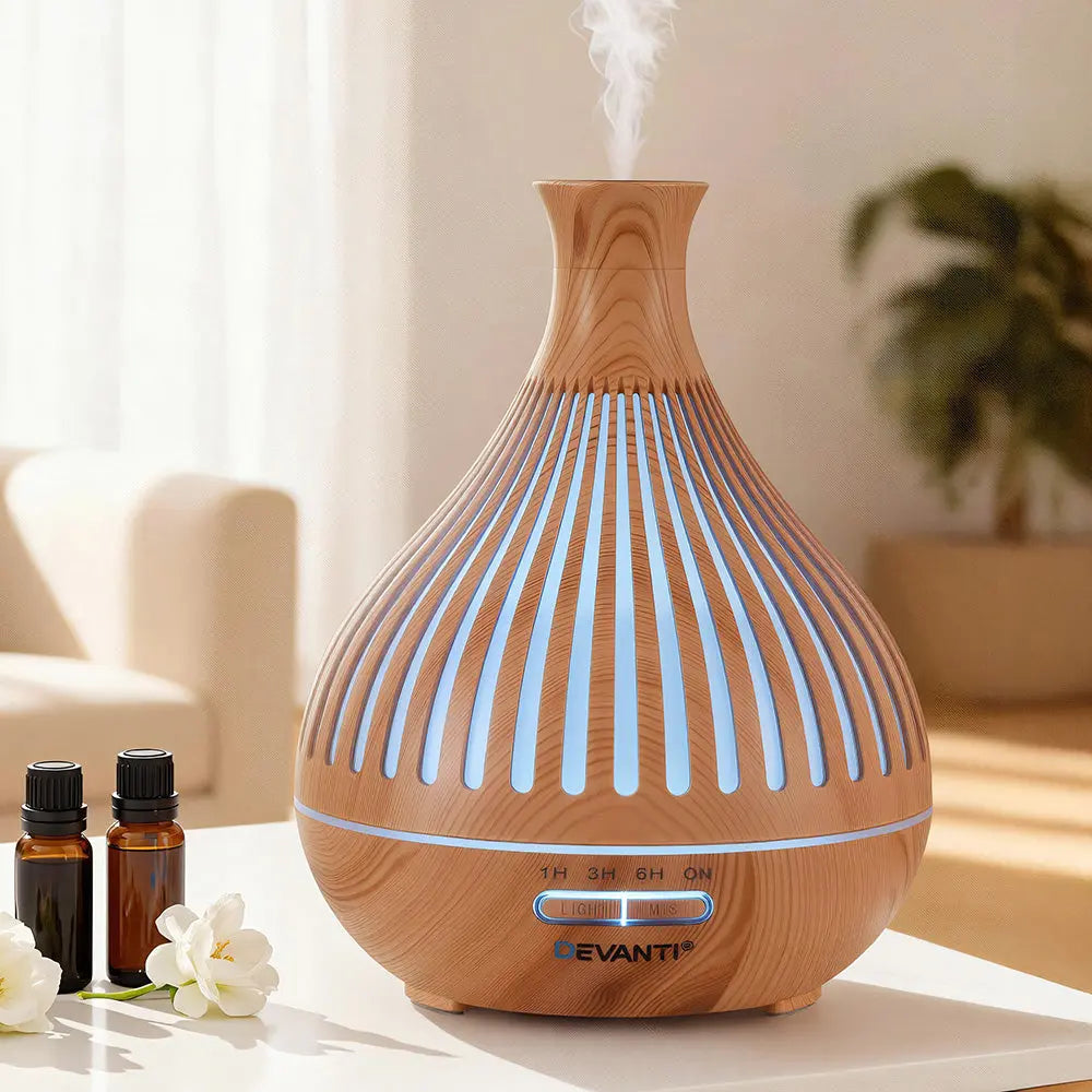 Devanti Ultrasonic Aroma Diffuser Aromatherapy 400ml LED Lights Iron Humidifier Forest Light wood grain Wholesale Hub