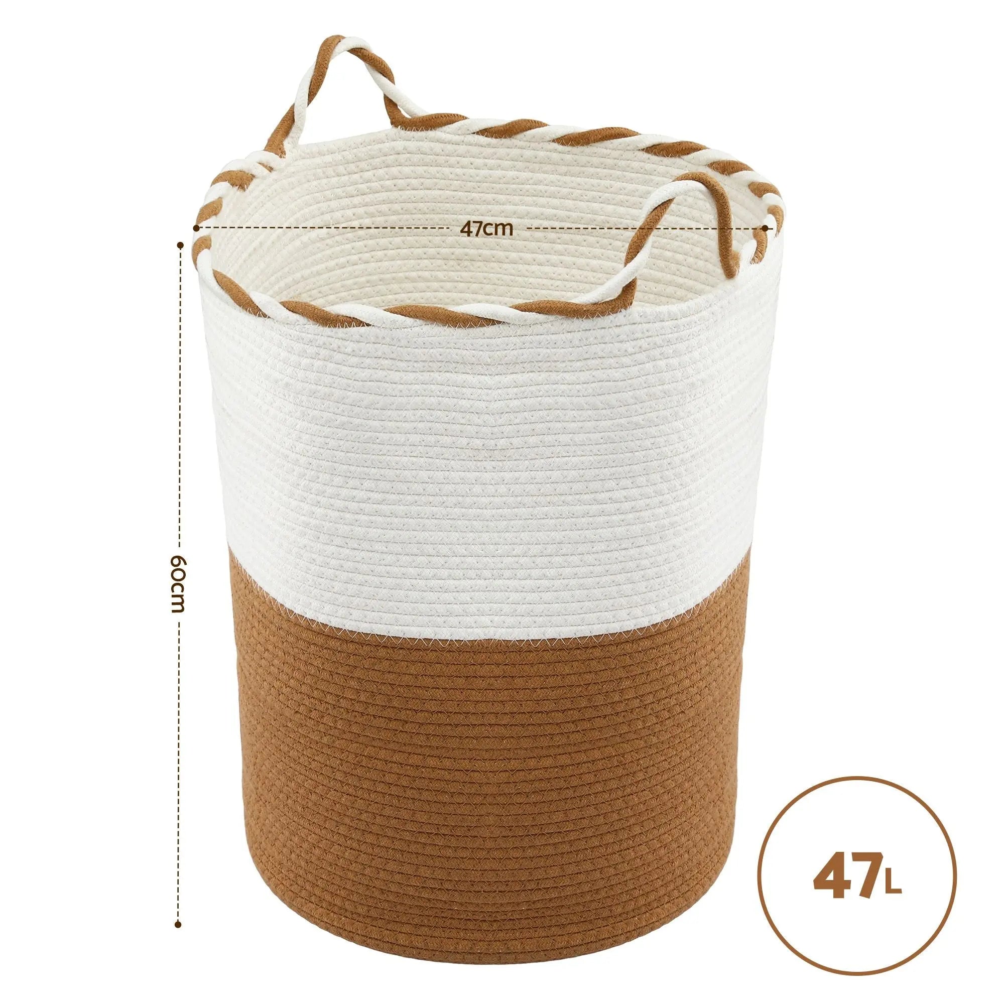 Artiss Woven Laundry Basket with handles Foldable White & Brown Wholesale Hub