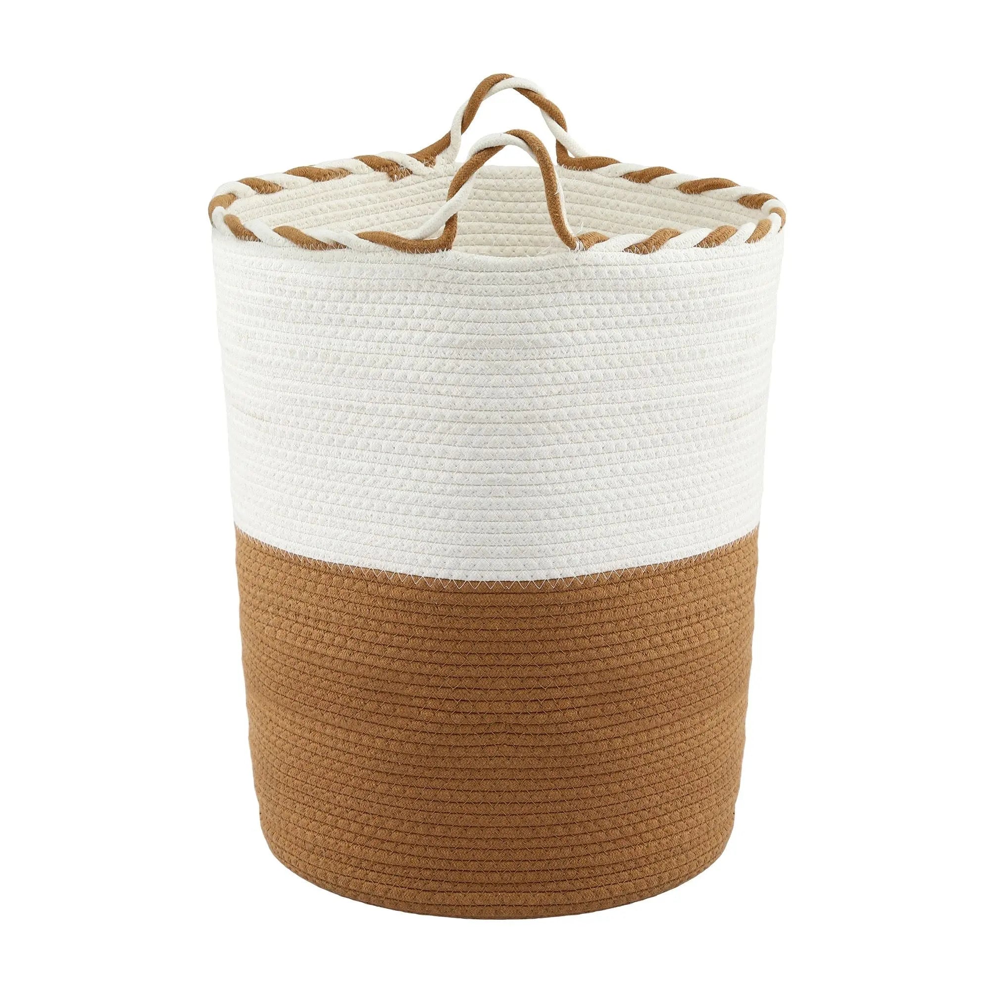 Artiss Woven Laundry Basket with handles Foldable White & Brown Wholesale Hub