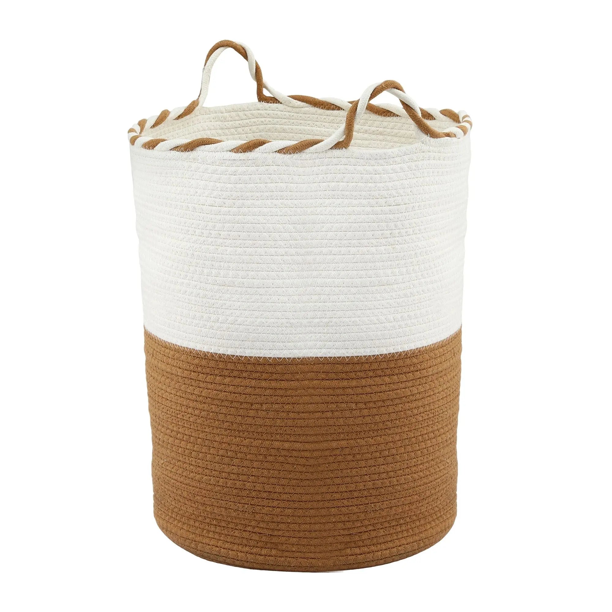 Artiss Woven Laundry Basket with handles Foldable White & Brown Wholesale Hub