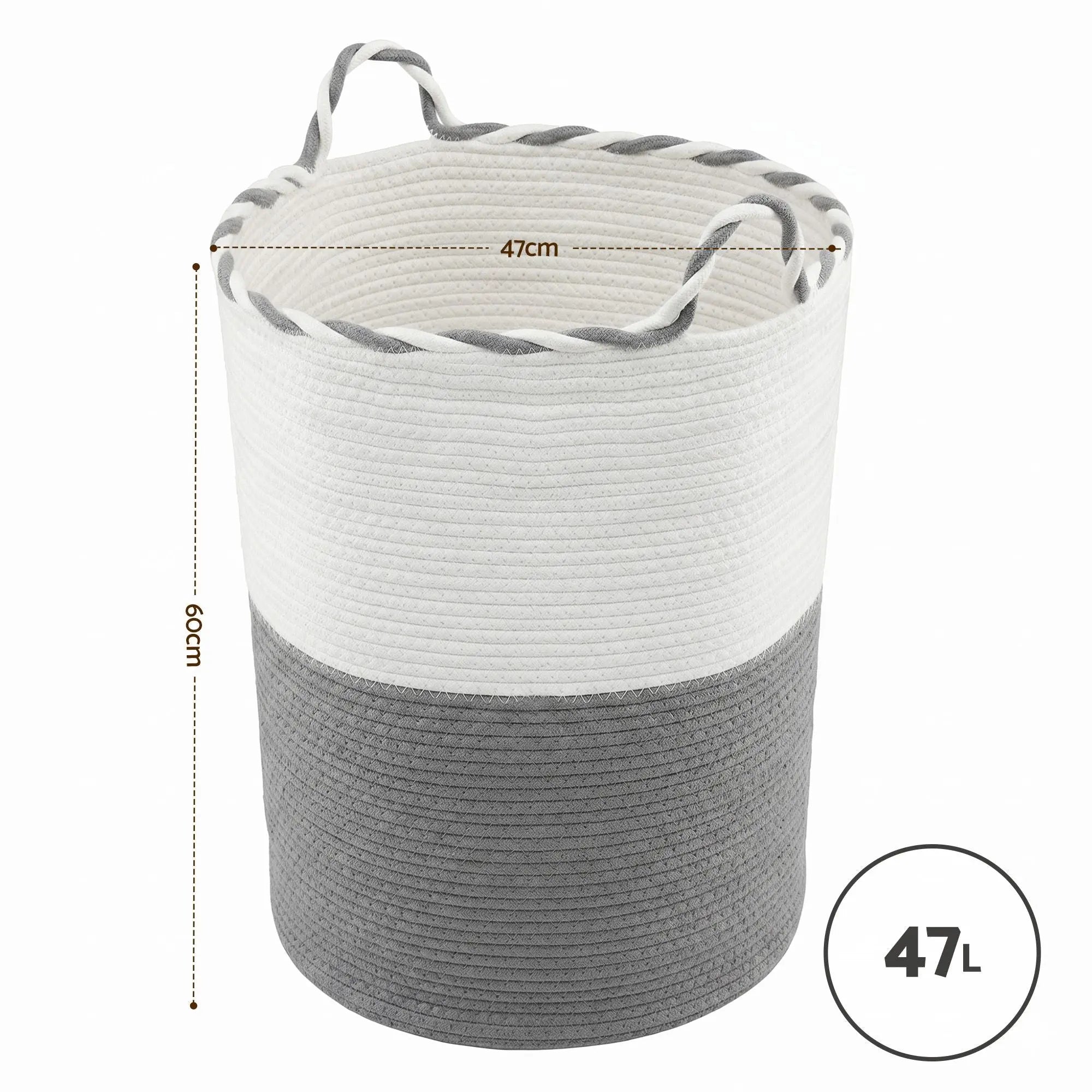 Artiss Woven Laundry Basket with handles Foldable White & Grey Wholesale Hub