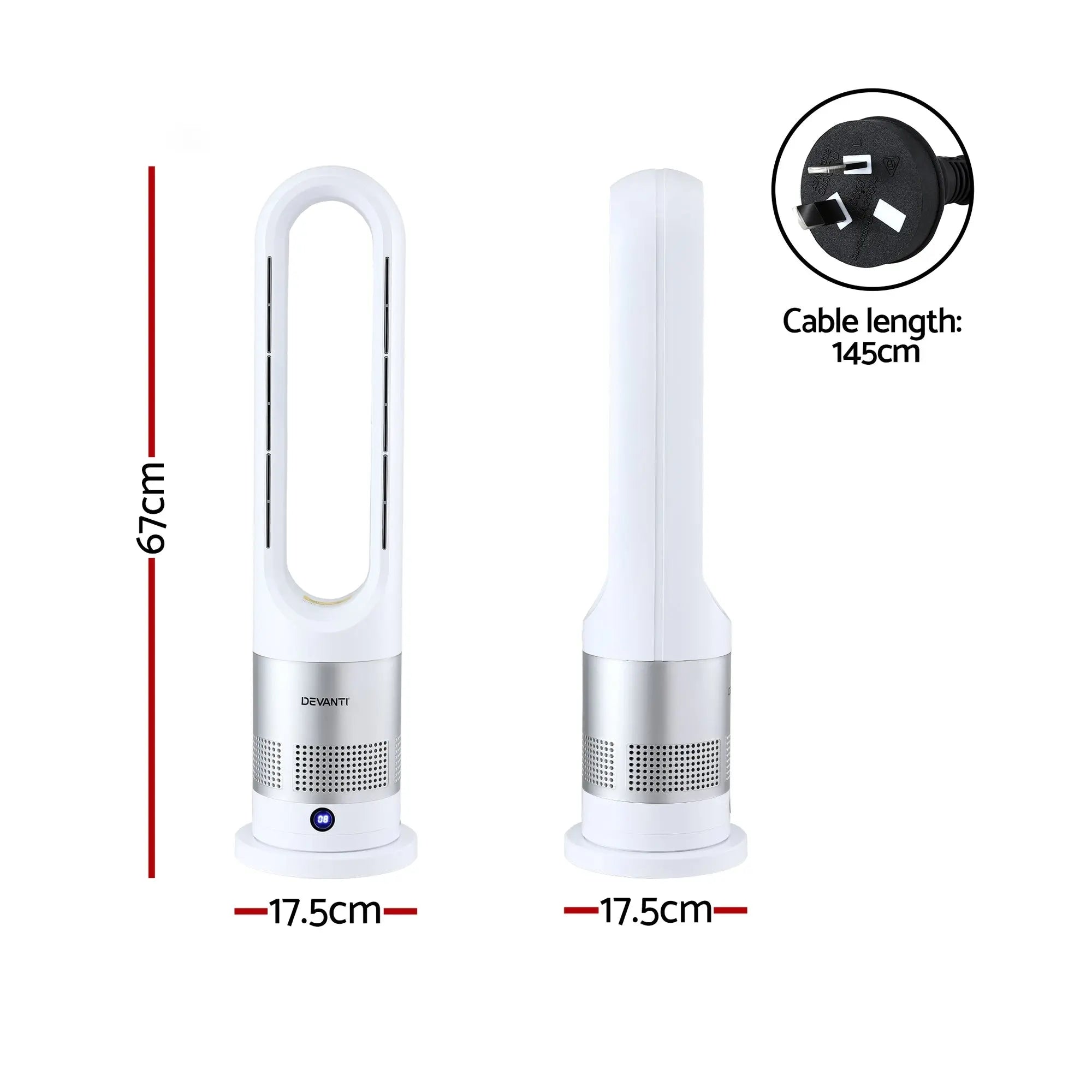 Devanti Bladeless Tower Fan Heater and Cooler 2in1 Portable Oscillation Fan for Bedroom Room Office Use White Wholesale Hub