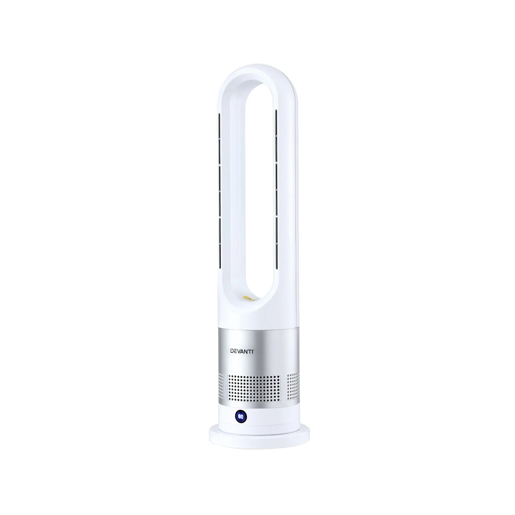 Devanti Bladeless Tower Fan Heater and Cooler 2in1 Portable Oscillation Fan for Bedroom Room Office Use White Wholesale Hub