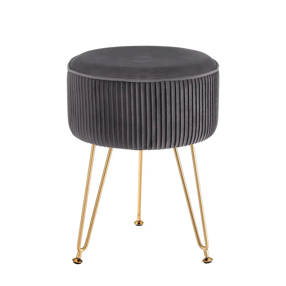 Artiss Ottoman Foot Stool Vanity Velvet Round Grey Wholesale Hub