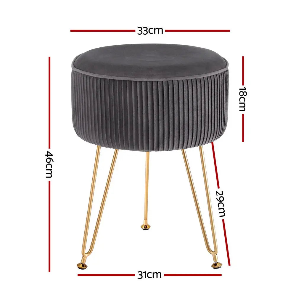 Artiss Ottoman Foot Stool Vanity Velvet Round Grey Wholesale Hub