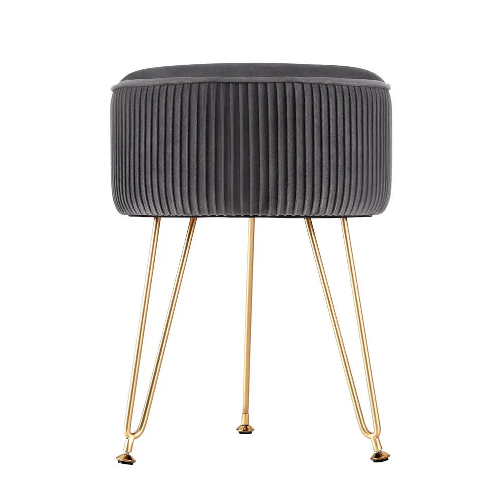 Artiss Ottoman Foot Stool Vanity Velvet Round Grey Wholesale Hub