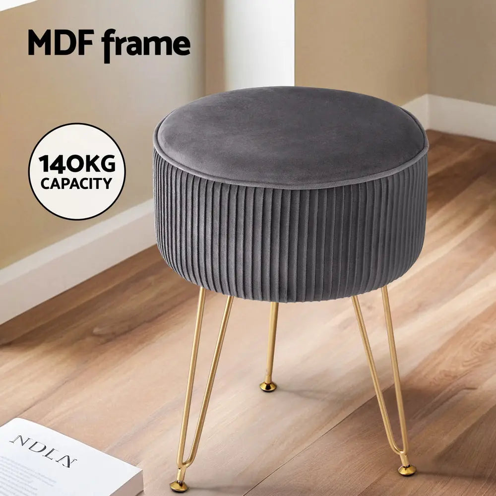 Artiss Ottoman Foot Stool Vanity Velvet Round Grey Wholesale Hub