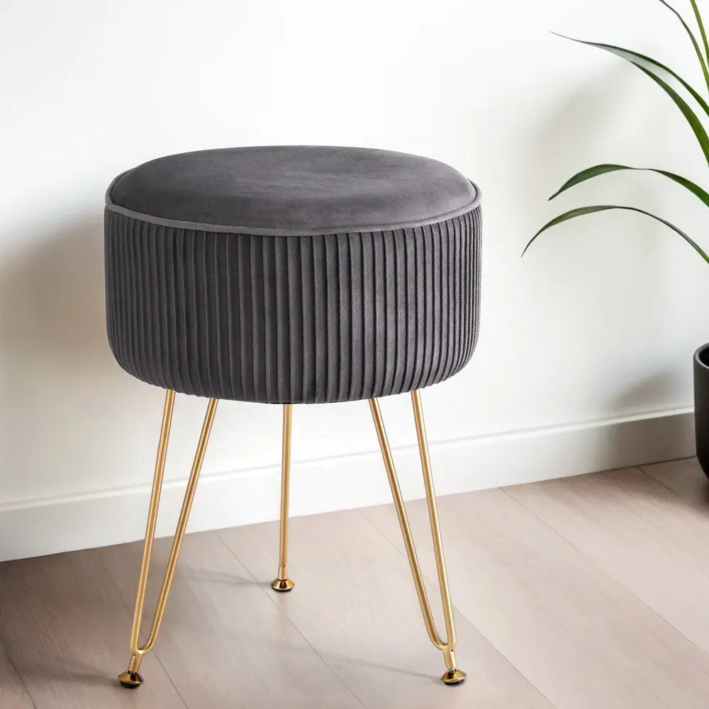 Artiss Ottoman Foot Stool Vanity Velvet Round Grey Wholesale Hub
