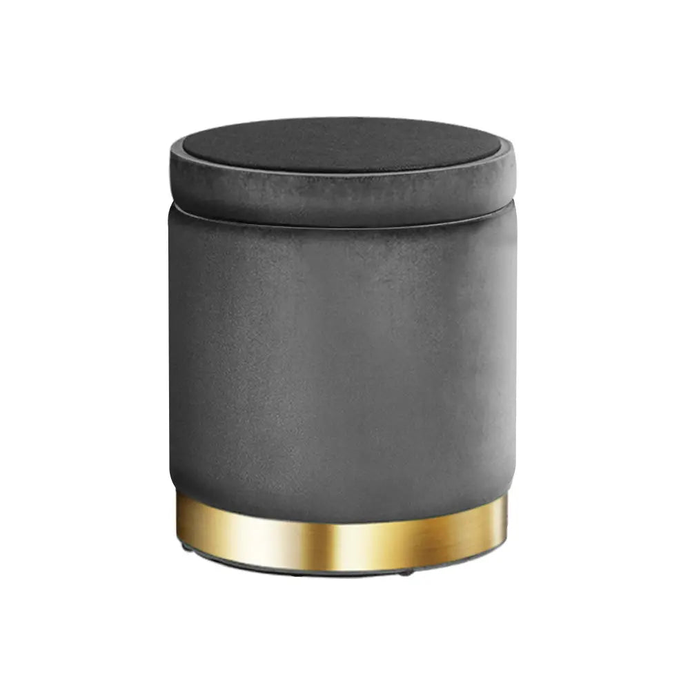 Artiss Ottoman Storage Foot Stool Round Velvet Charcoal Wholesale Hub