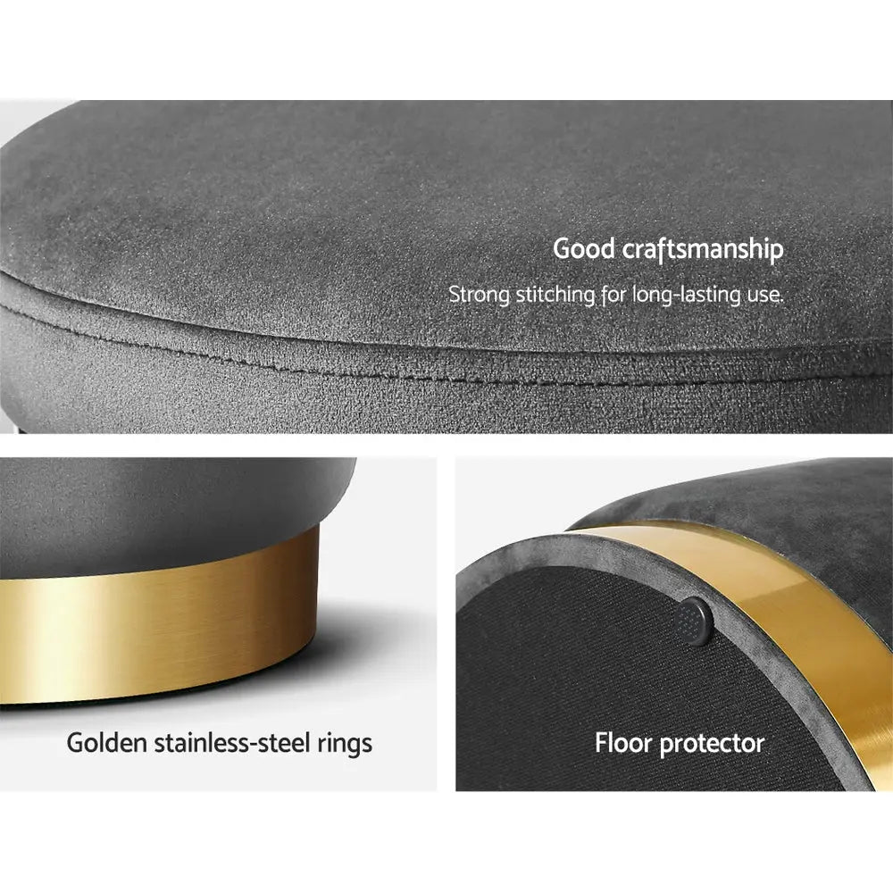 Artiss Ottoman Storage Foot Stool Round Velvet Charcoal Wholesale Hub