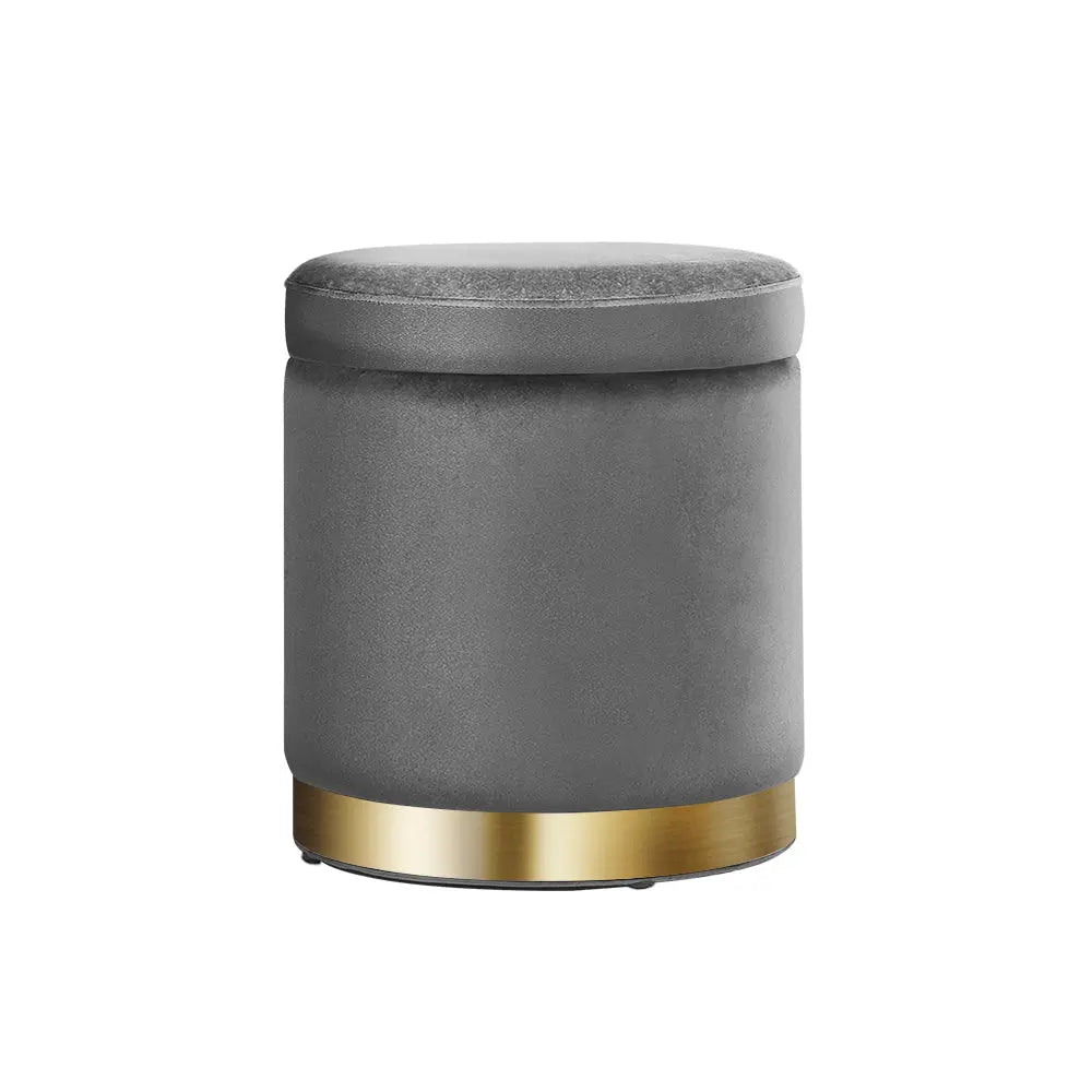 Artiss Ottoman Storage Foot Stool Round Velvet Charcoal Wholesale Hub