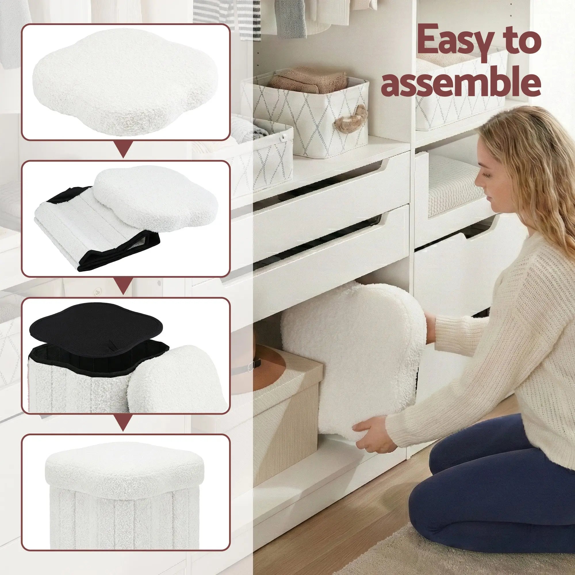 Artiss Storage Ottoman Foot Stool Foldable White Wholesale Hub