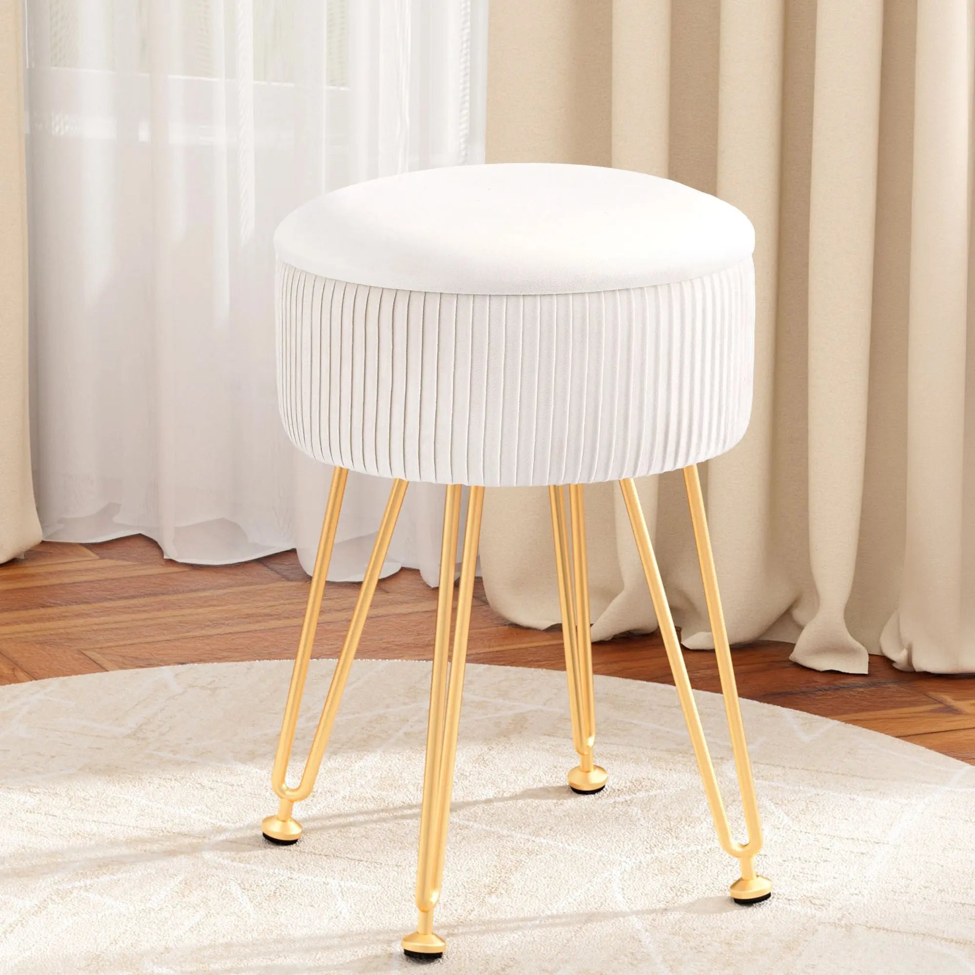 Artiss Ottoman Storage Foot Stool Vanity Velvet Round White Wholesale Hub