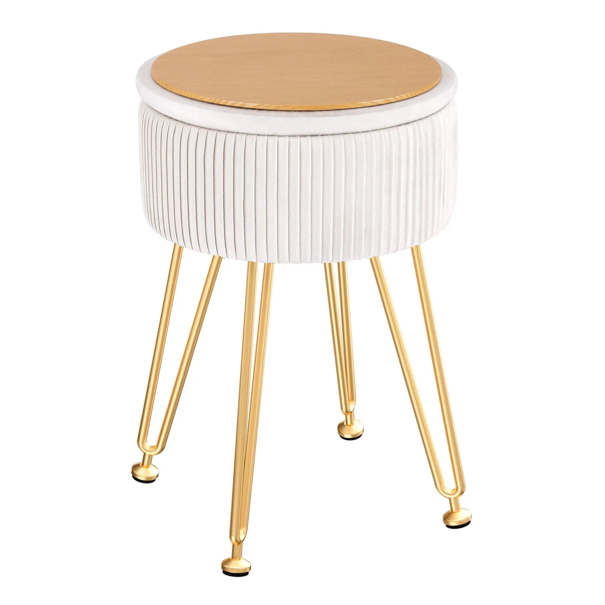 Artiss Ottoman Storage Foot Stool Vanity Velvet Round White Wholesale Hub