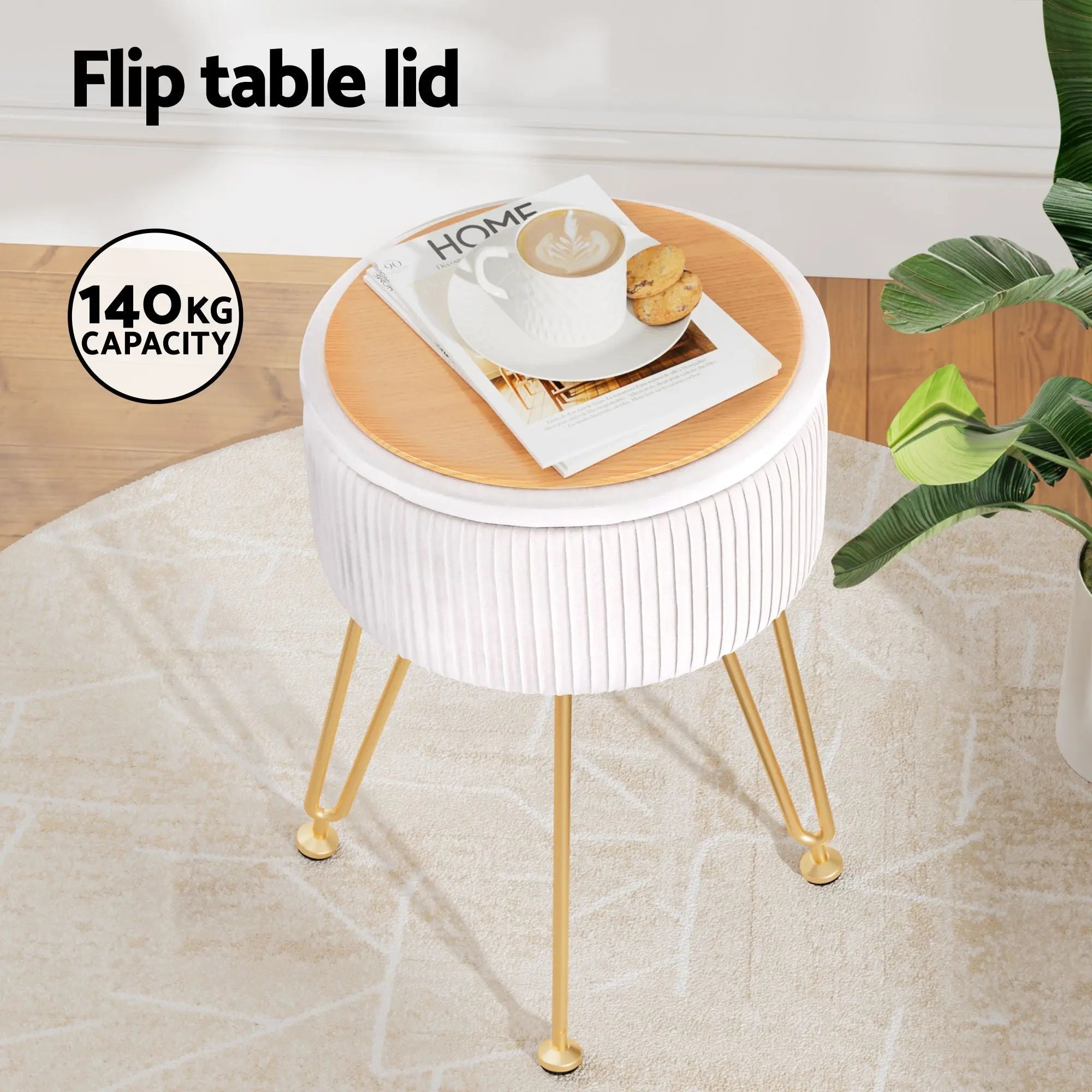 Artiss Ottoman Storage Foot Stool Vanity Velvet Round White Wholesale Hub