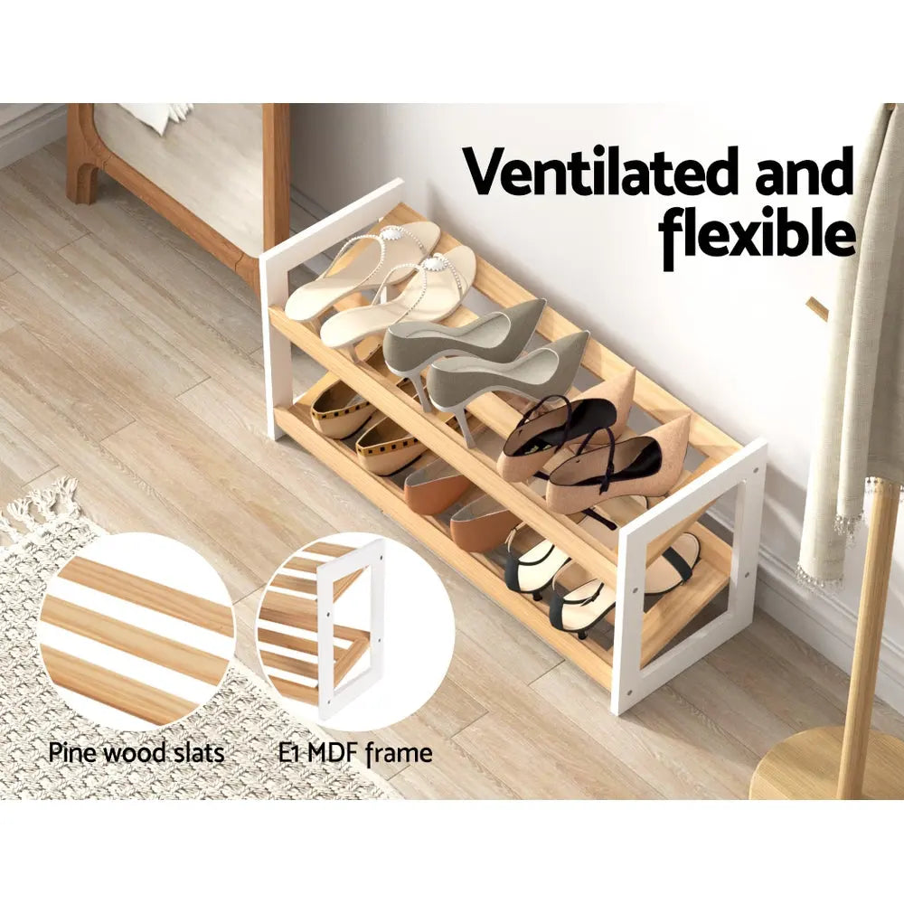 Artiss Shoe Rack 2 Tier 6 Pairs White Kara Wholesale Hub