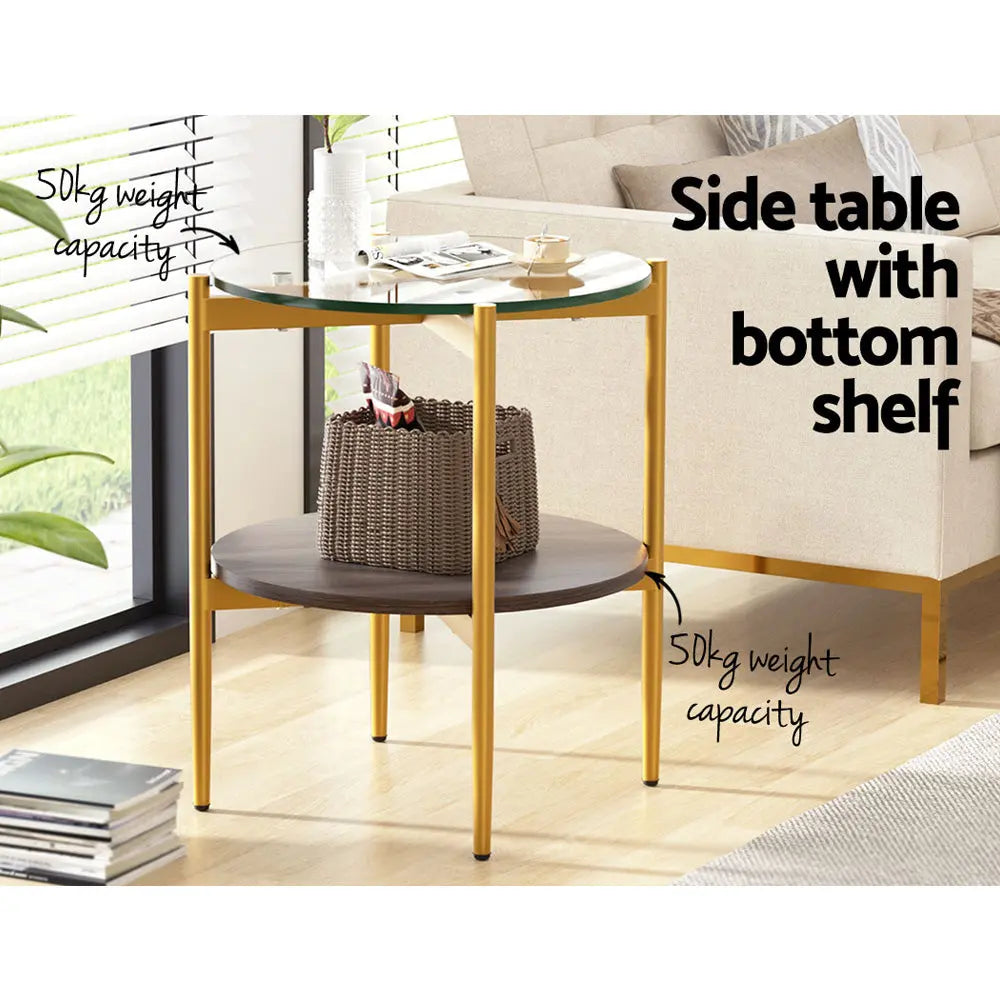 Artiss Coffee Table 45CM Round Tempered Glass Carol Wholesale Hub
