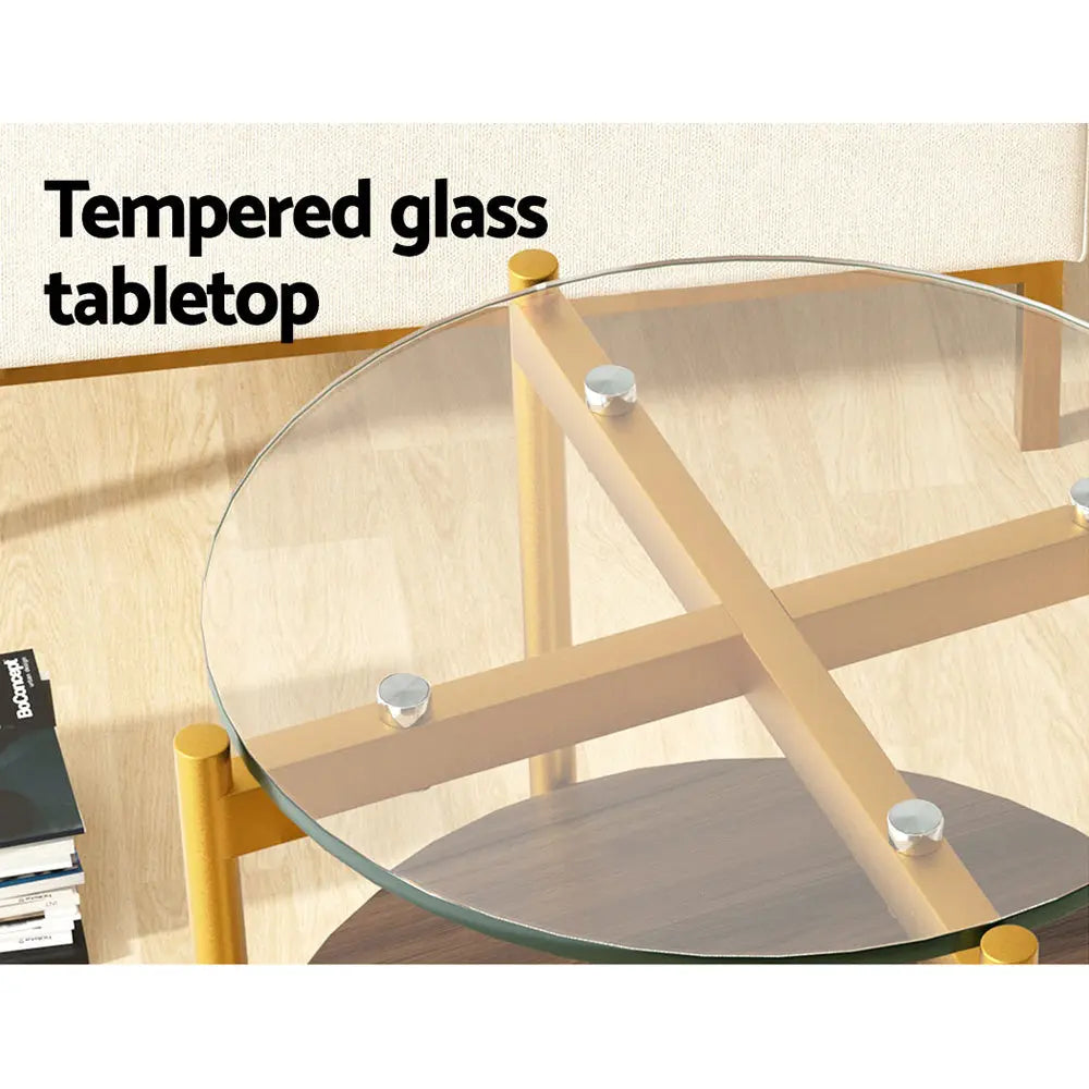 Artiss Coffee Table 45CM Round Tempered Glass Carol Wholesale Hub
