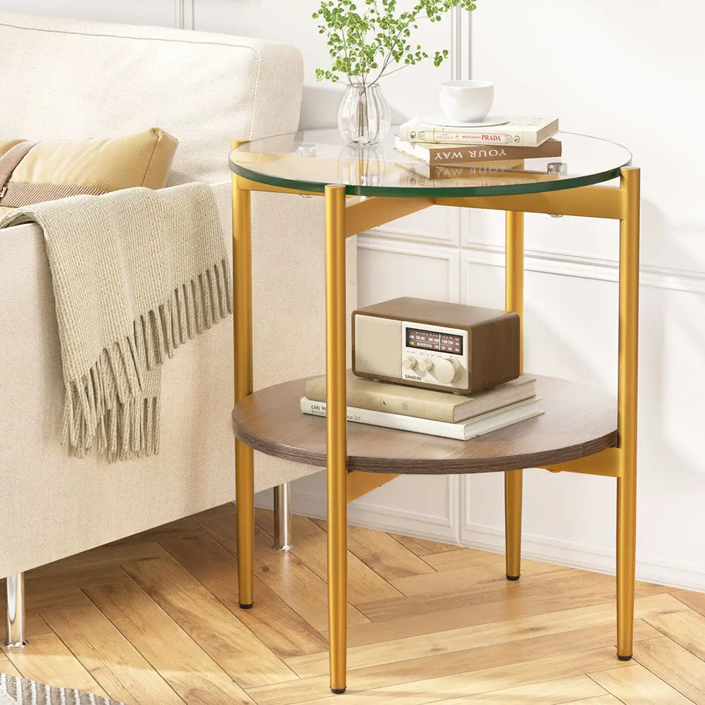 Artiss Coffee Table 45CM Round Tempered Glass Carol Wholesale Hub