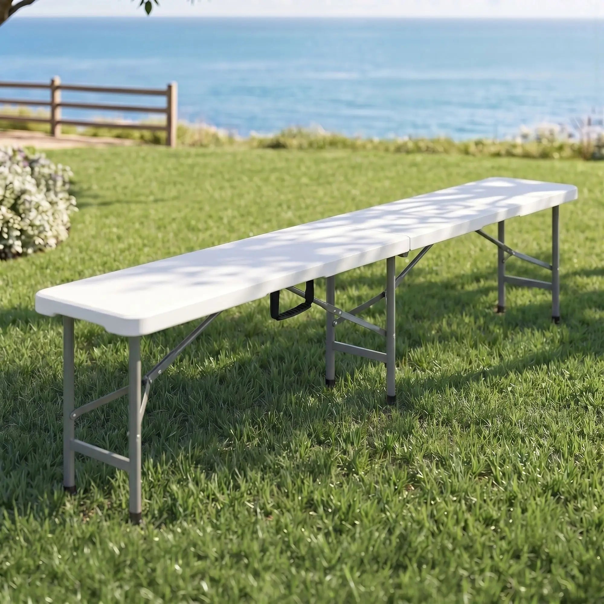 Gardeon 180cm Folding Garden Bench Portable Trestle Seat HDPE Fold In Half White Wholesale Hub