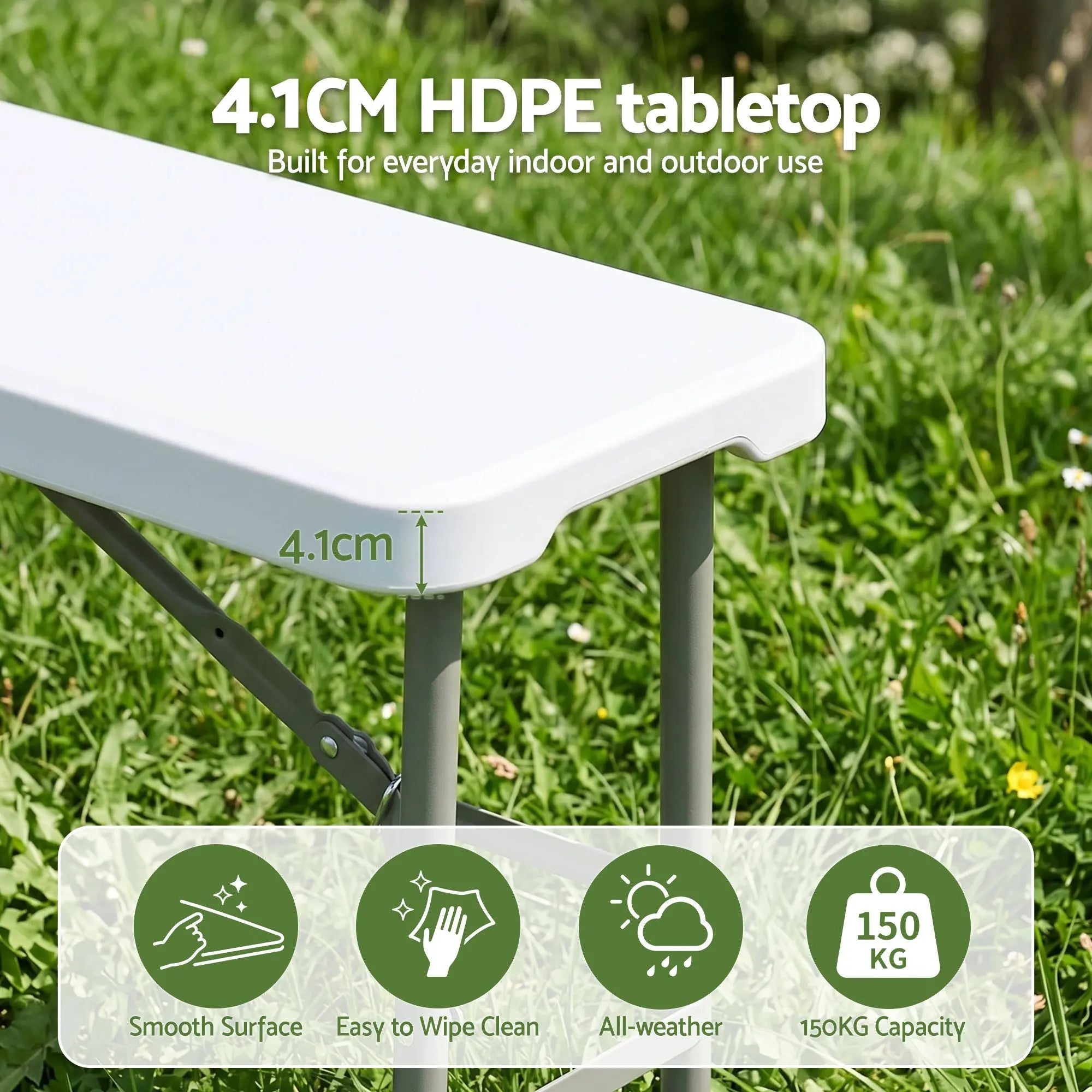 Gardeon 180cm Folding Garden Bench Portable Trestle Seat HDPE Fold In Half White Wholesale Hub