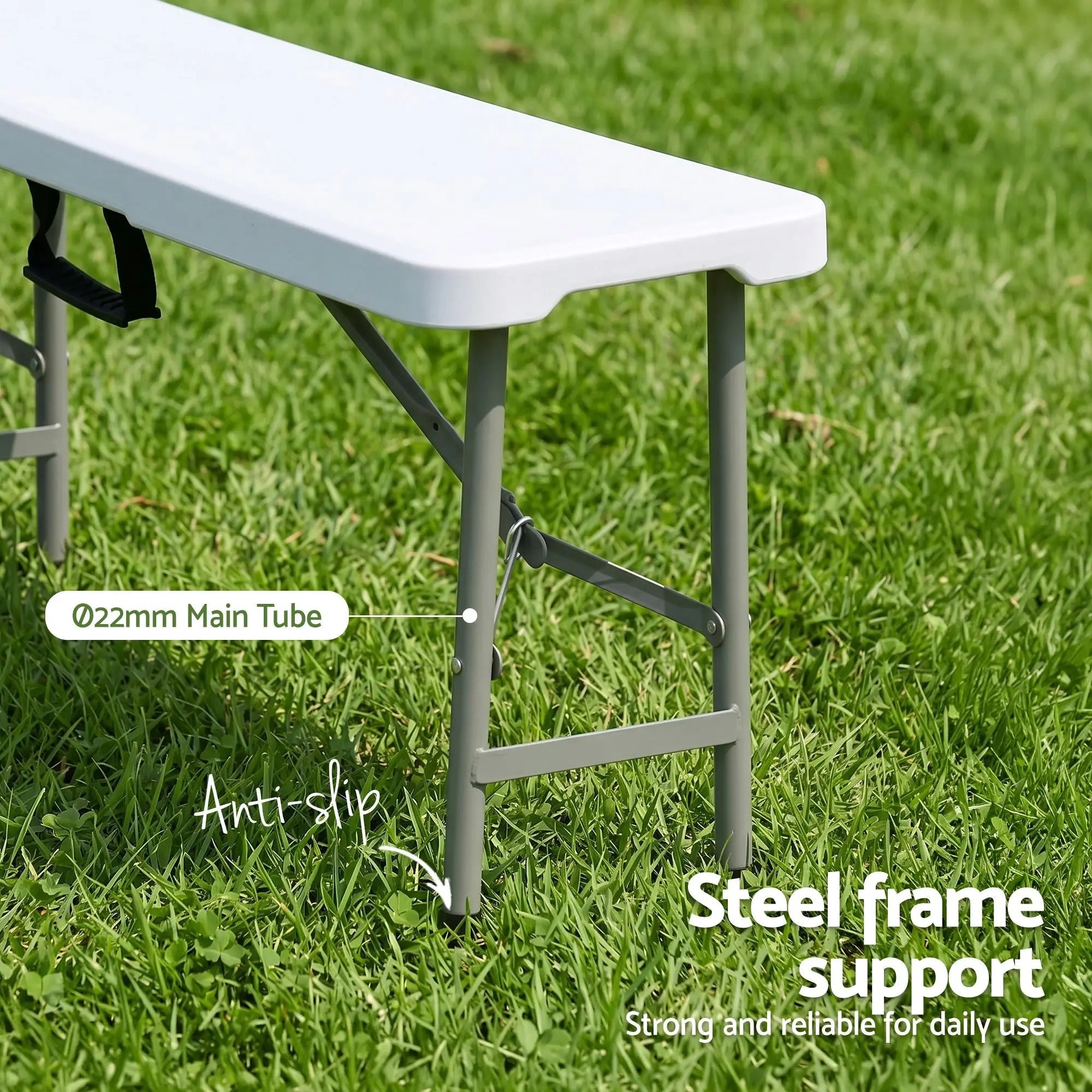 Gardeon 180cm Folding Garden Bench Portable Trestle Seat HDPE Fold In Half White Wholesale Hub