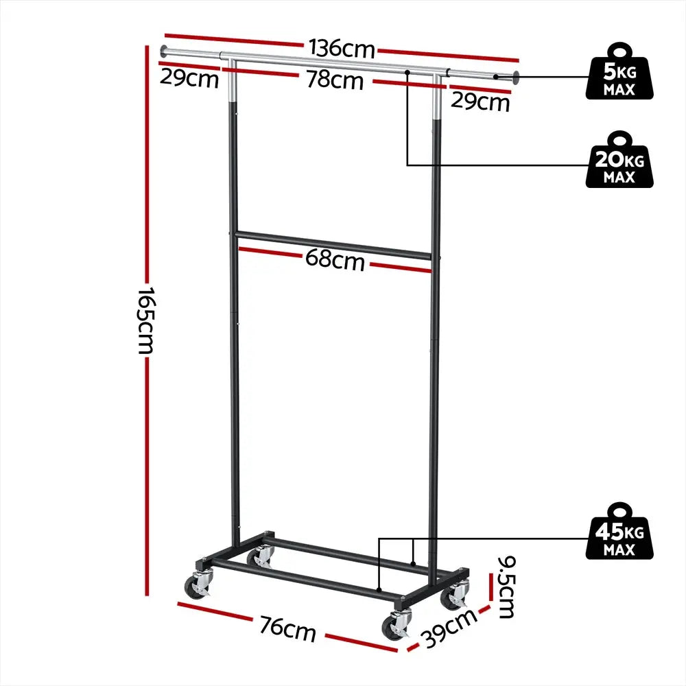 Artiss Clothes Rack Double Rod Airer Rail Coat Stand Adjustable Hanger Wholesale Hub