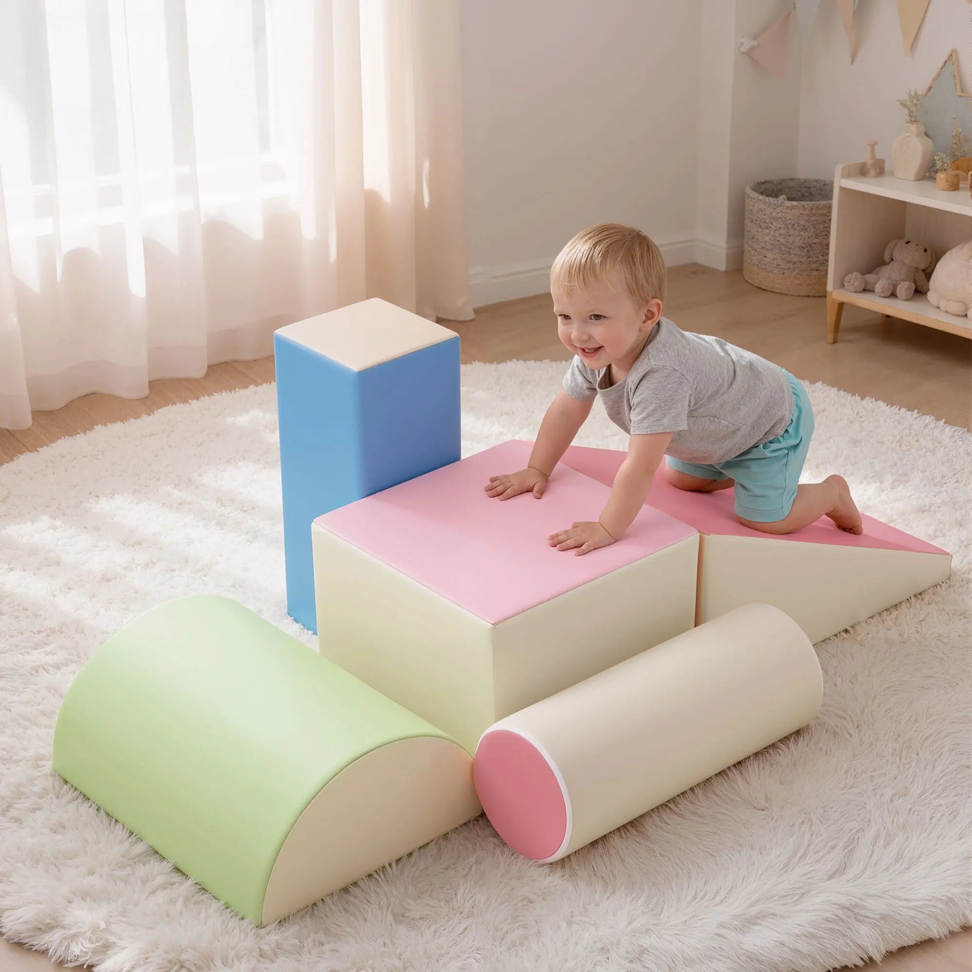 Keezi Kids Climbing Blocks 5-Piece Foam Toddler Playset Soft Indoor Climbing Toy Rocker Wholesale Hub
