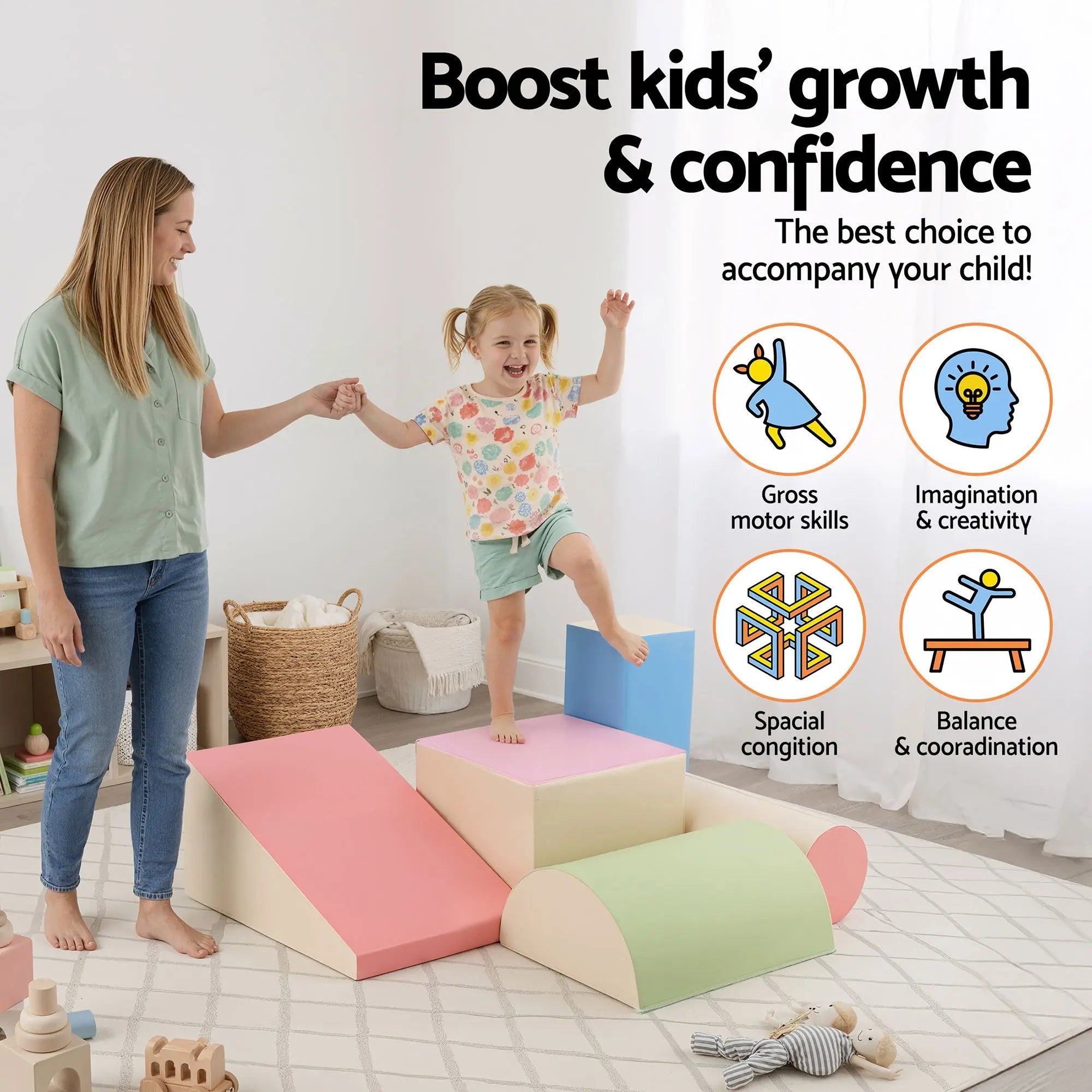 Keezi Kids Climbing Blocks 5-Piece Foam Toddler Playset Soft Indoor Climbing Toy Rocker Wholesale Hub