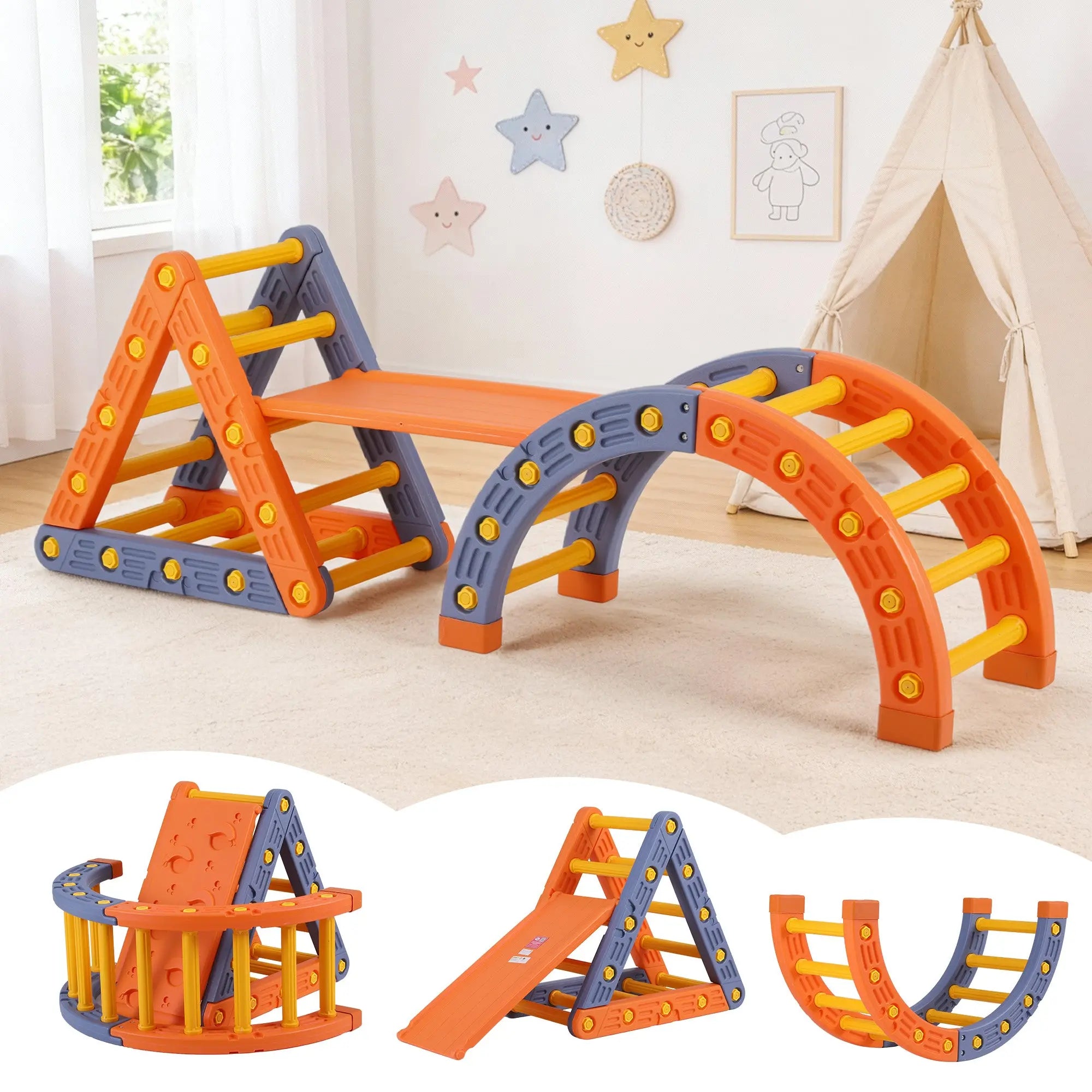 Keezi Kids Climbing Frame Set With Slide Indoor Outdoor Toddler Toys Pikler Triangle Climber With Arch Wholesale Hub