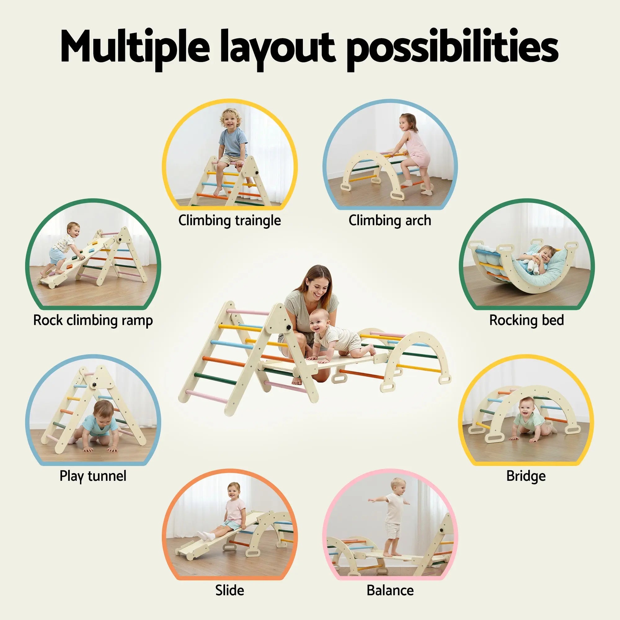 Keezi Kids Triangle Climbing Toys Set With Slide Indoor Outdoor Toddler Toys Pikler Climber With Arch Wholesale Hub