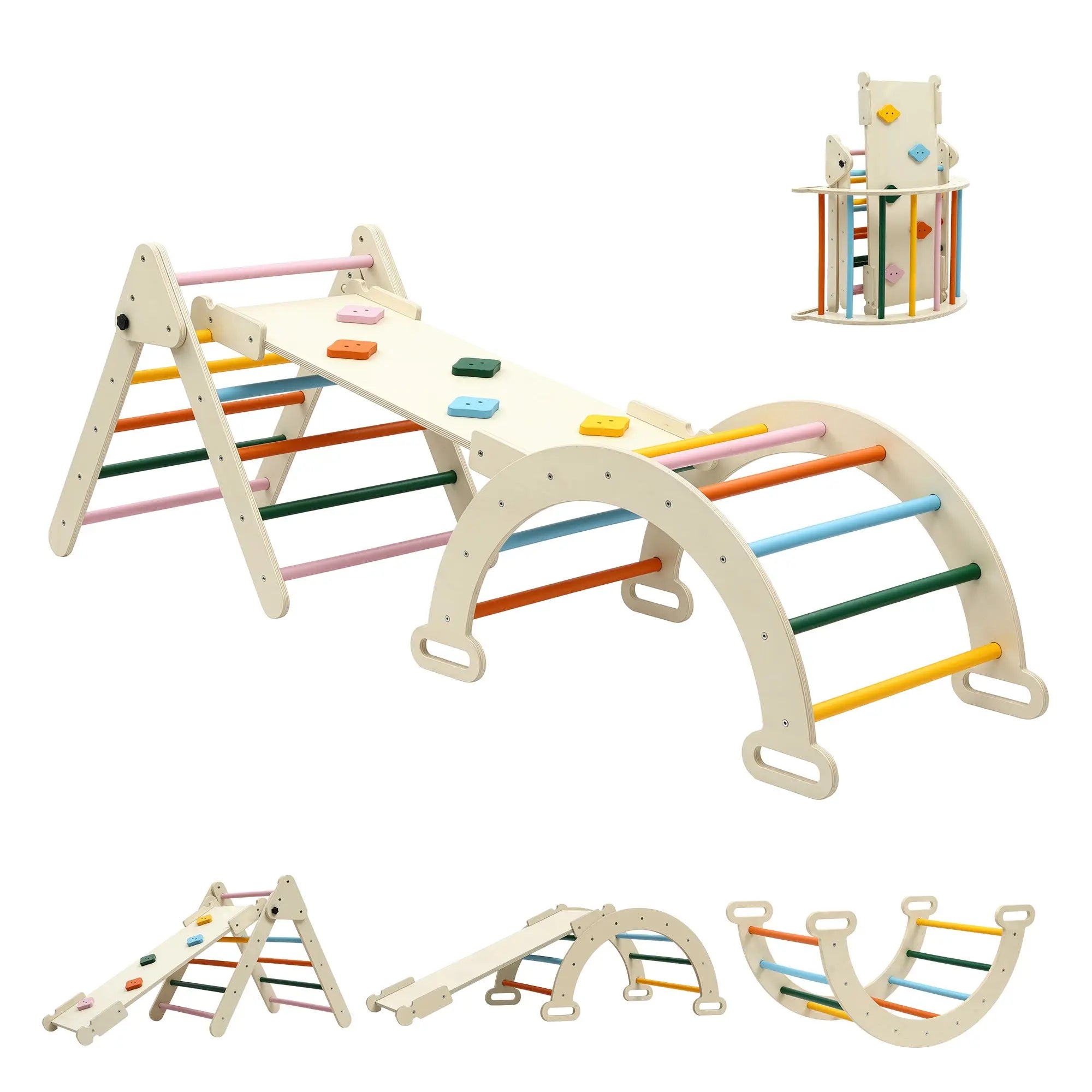 Keezi Kids Triangle Climbing Toys Set With Slide Indoor Outdoor Toddler Toys Pikler Climber With Arch Wholesale Hub