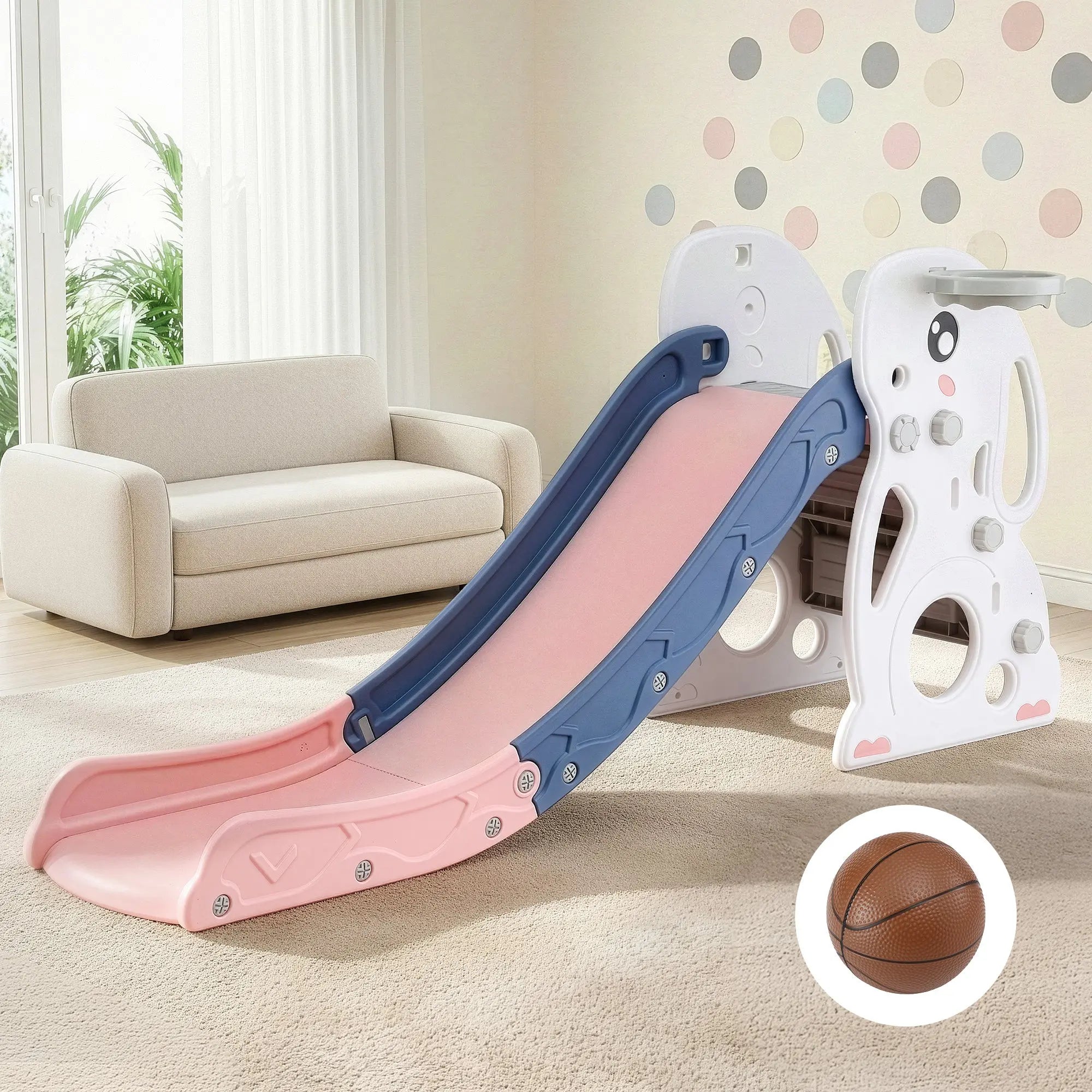 Keezi Kids Slide Set Basketball Hoop Ring Outdoor Playground Toy Rabbit 147cm Wholesale Hub