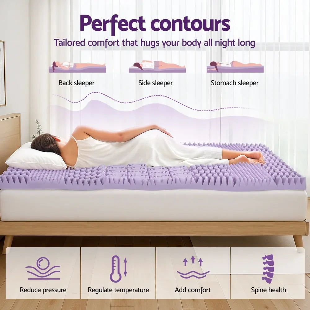 Giselle 8cm Memory Foam Mattress Topper Lavender Infused Bamboo Cover 7-Zone King Single Wholesale Hub