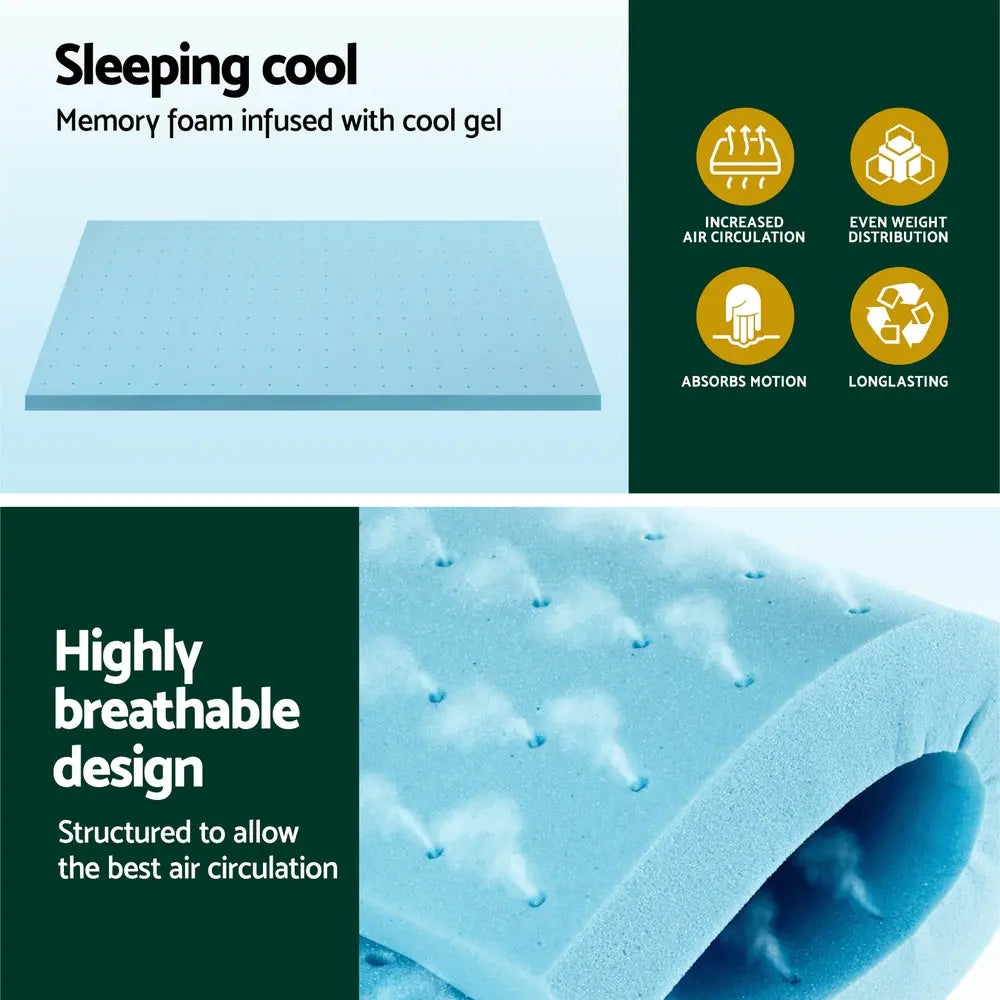 Giselle Bedding Memory Foam Mattress Topper Ventilated Cool Gel 5cm King Single Wholesale Hub