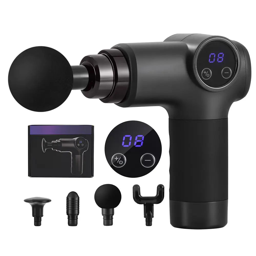 Everfit Massage Gun 8 Speed 4 Heads Vibration Muscle Massager Chargeable Black Wholesale Hub