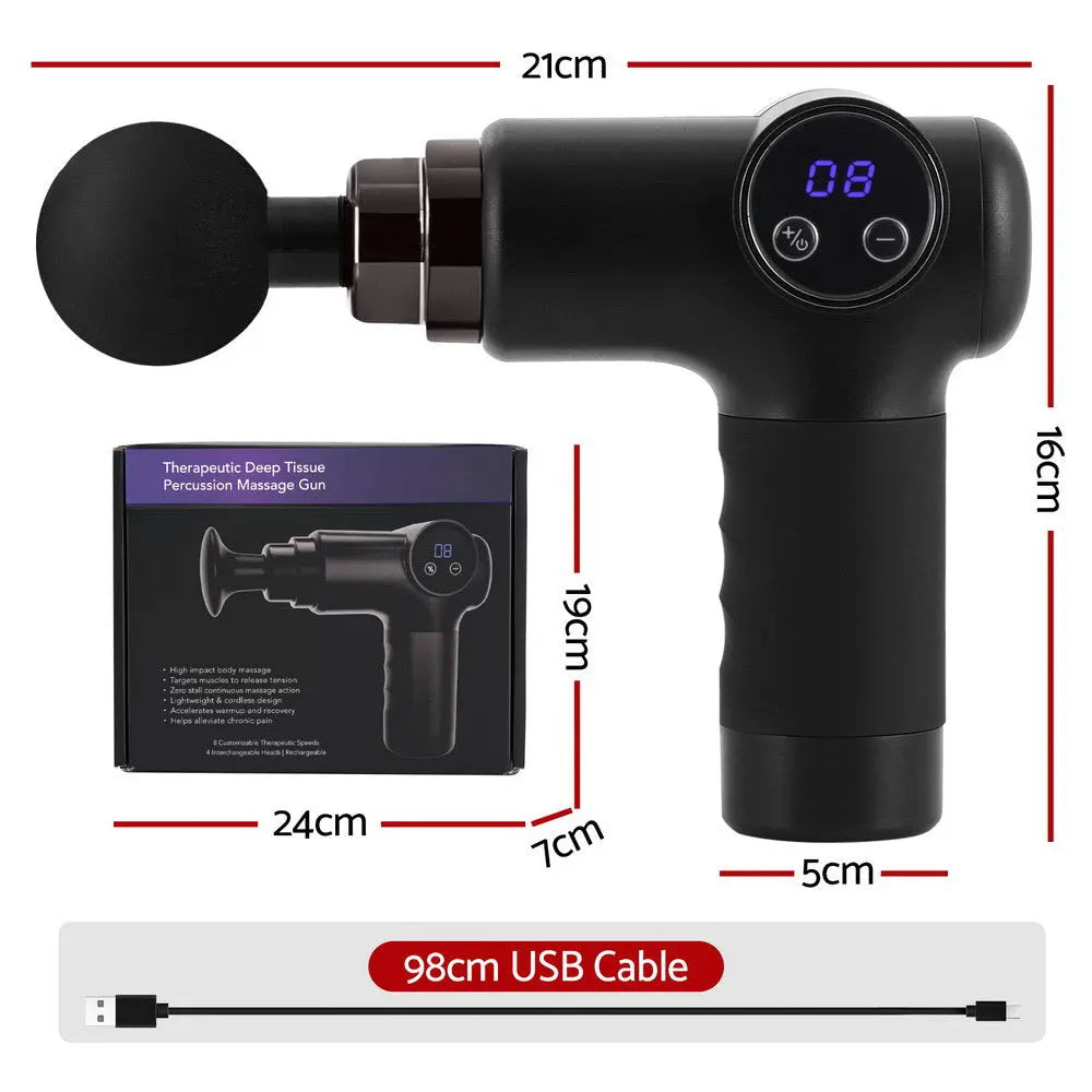 Everfit Massage Gun 8 Speed 4 Heads Vibration Muscle Massager Chargeable Black Wholesale Hub