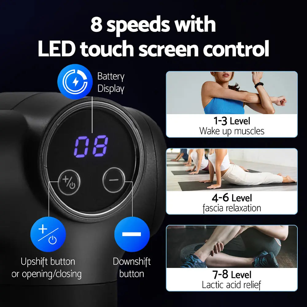 Everfit Massage Gun 8 Speed 4 Heads Vibration Muscle Massager Chargeable Black Wholesale Hub