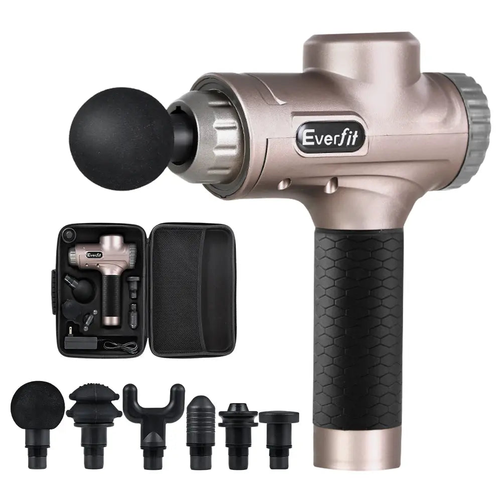 Everfit Massage Gun 30 Speed 6 Heads Vibration Muscle Massager Chargeable Gold Wholesale Hub