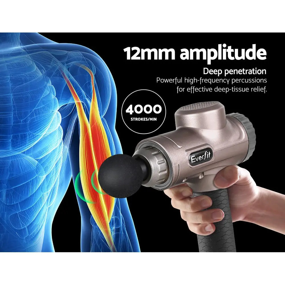 Everfit Massage Gun 30 Speed 6 Heads Vibration Muscle Massager Chargeable Gold Wholesale Hub